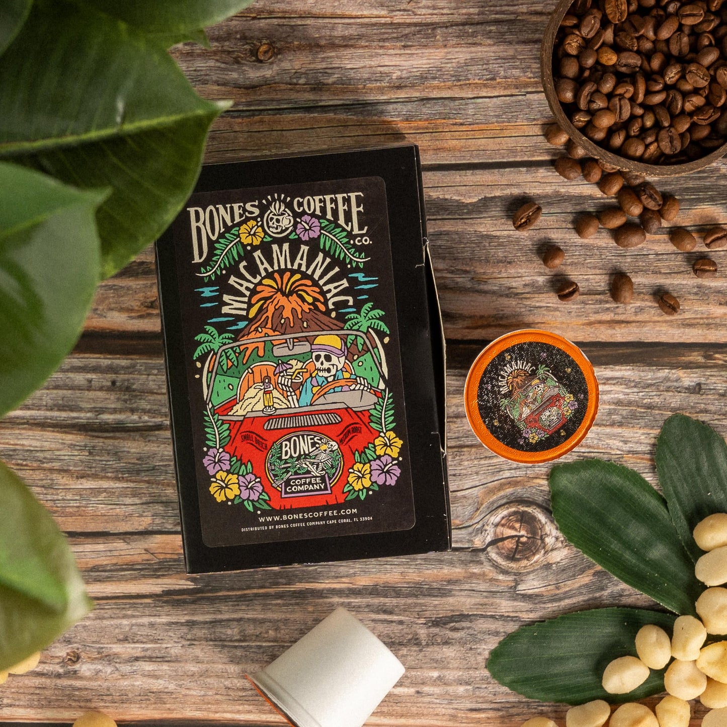 Bones Coffee Company Flavored Coffee Bones Cups Macamaniac Flavored Pods | 12ct Single-Serve Coffee Pods Compatible with Keurig 1.0 & 2.0 Keurig