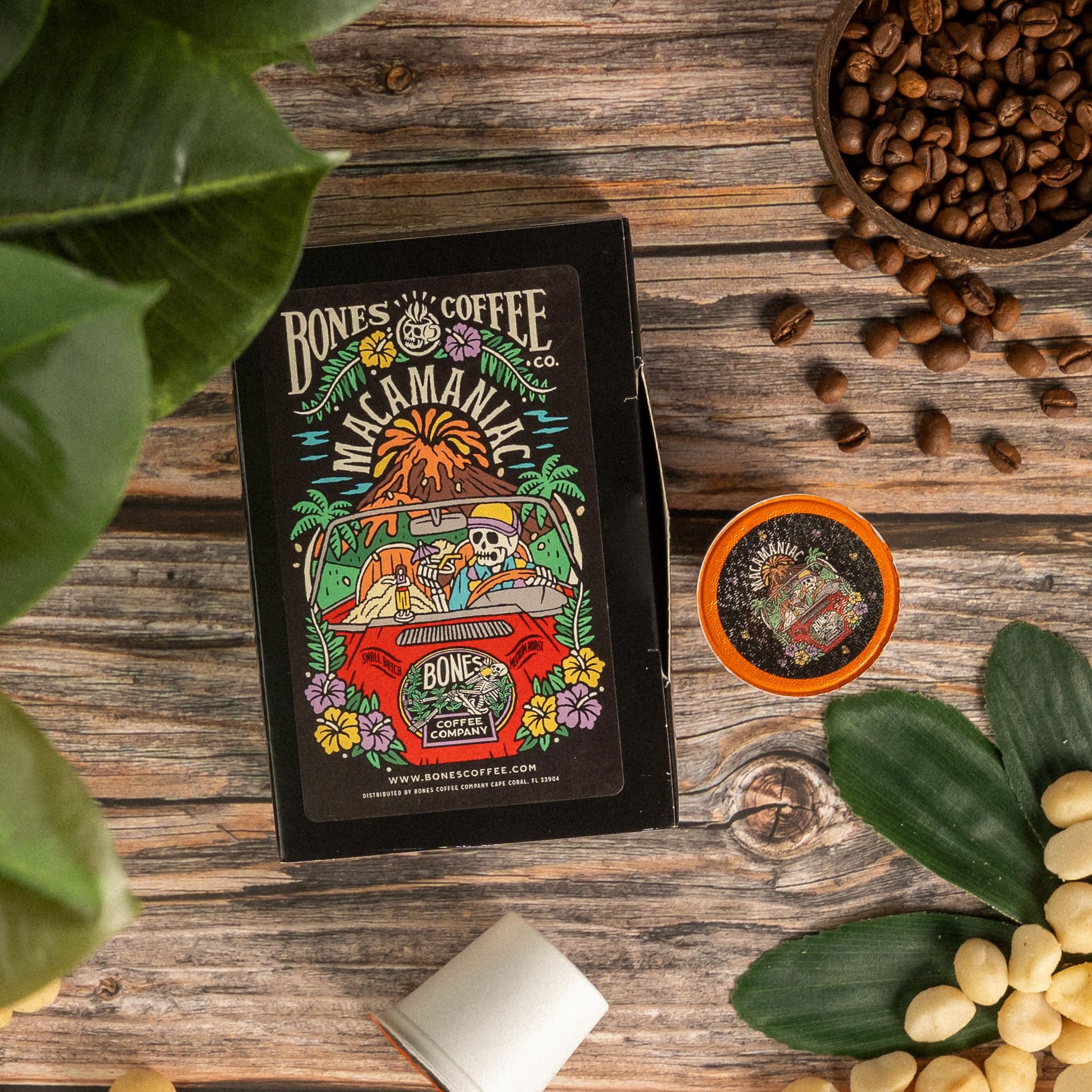 Bones Coffee Company Flavored Coffee Bones Cups Macamaniac Flavored Pods | 12ct Single-Serve Coffee Pods Compatible with Keurig 1.0 & 2.0 Keurig