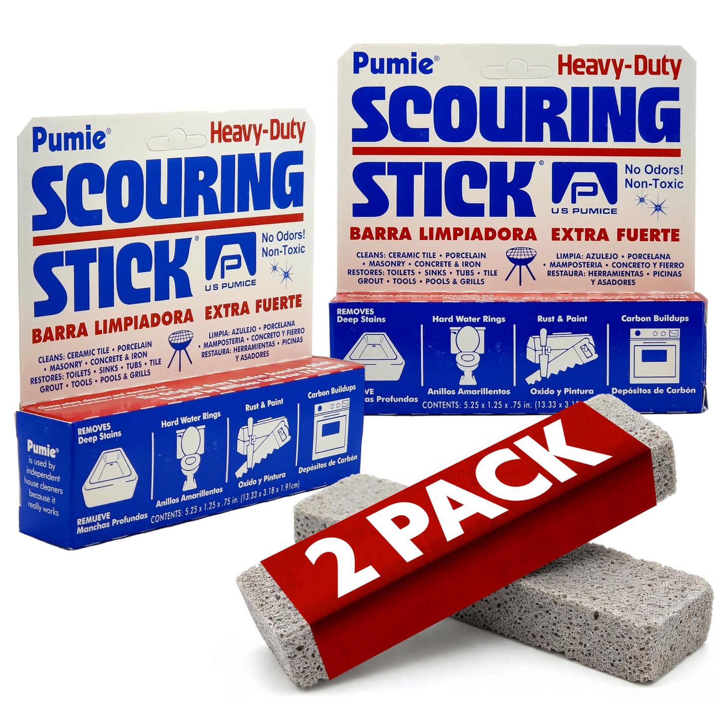PUMIE Scouring Stick 2 Pack, Toilet Bowl Ring Remover, Heavy Duty Extra Strong Pumice Cleaning Bar, Pumice Stone for Cleaning Toilet Rings, Bathroom