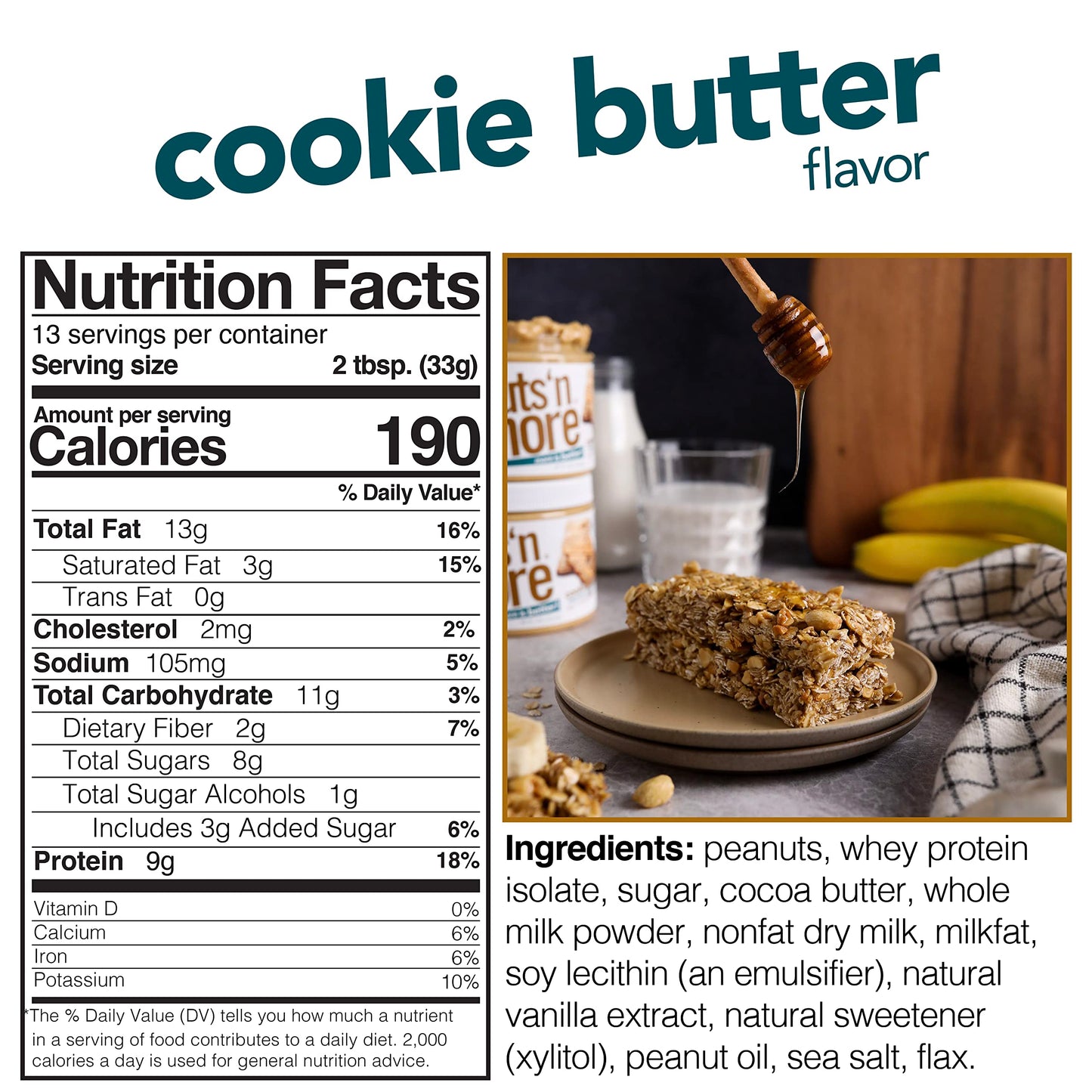 Nuts ‘N More Cookie Butter Peanut Butter Spread - High Protein, Low Carb, Low Sugar, Gluten Free, Non-GMO, All-Natural Nut Butter Snack (15oz Jar)
