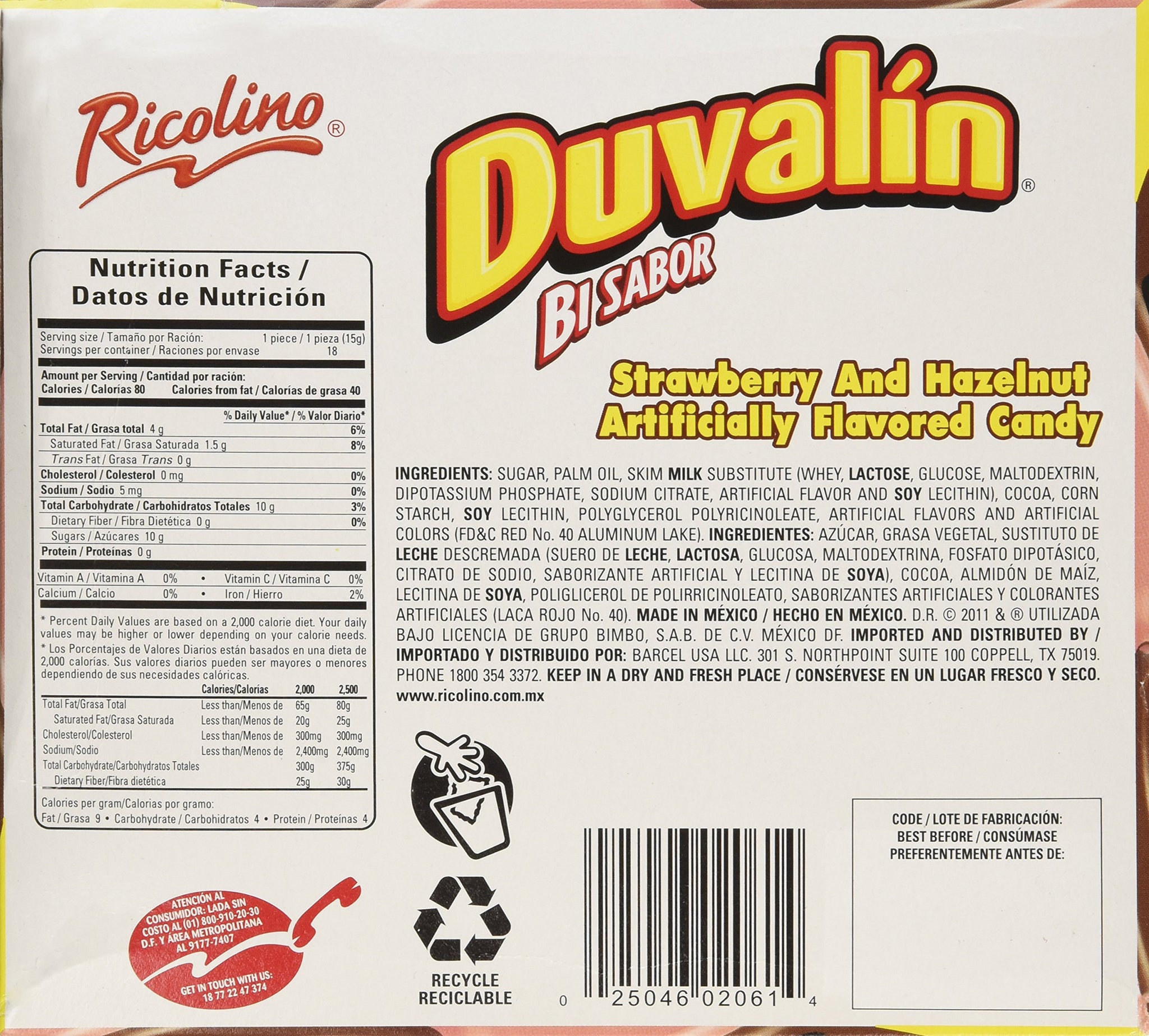Duvalin Bi Sabor Strwberry and Hazelnut , 0.53 Ounce