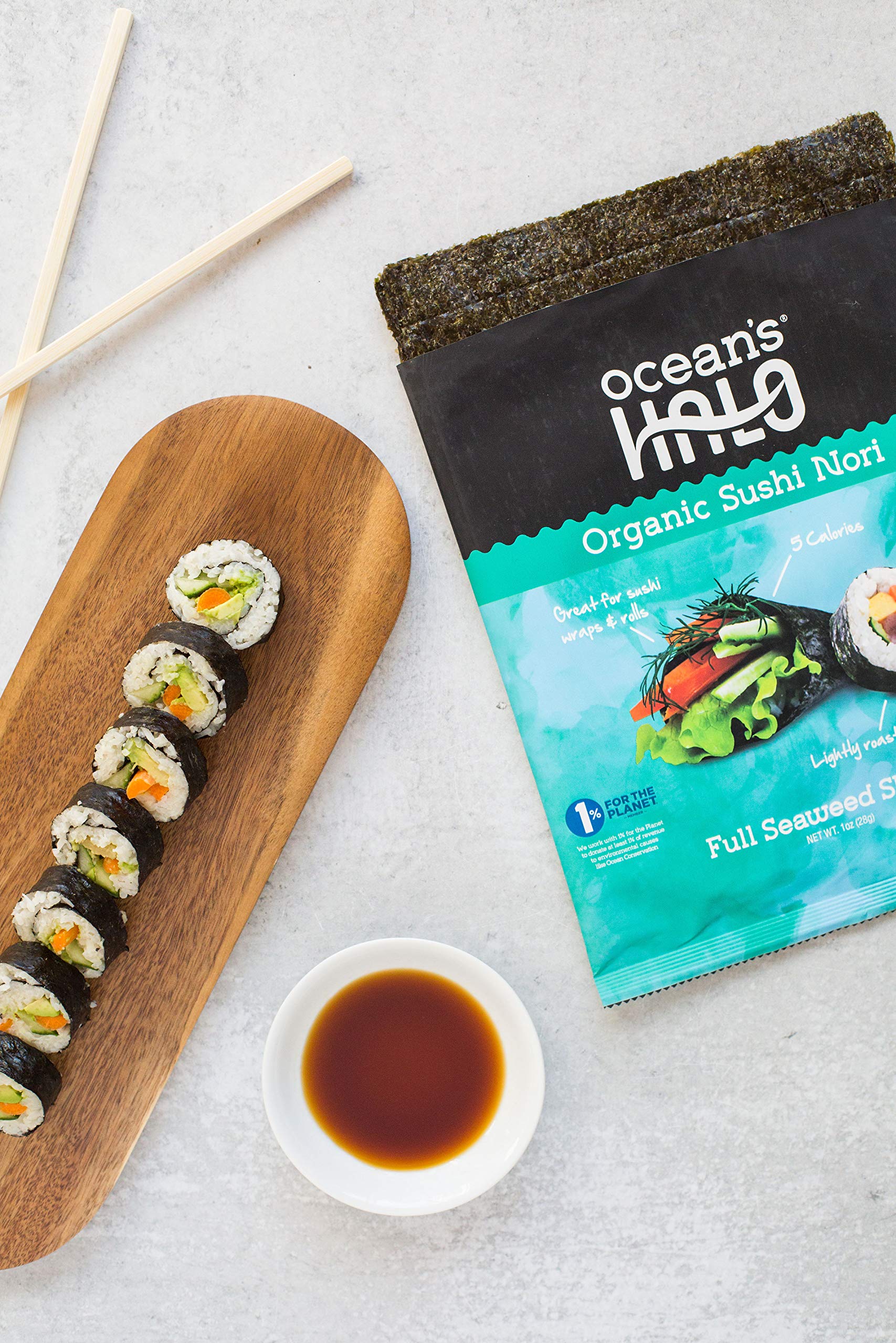 Ocean's Halo Organic Sushi Nori, 5 Pack, Vegan, Perfect for Rolls and Wraps