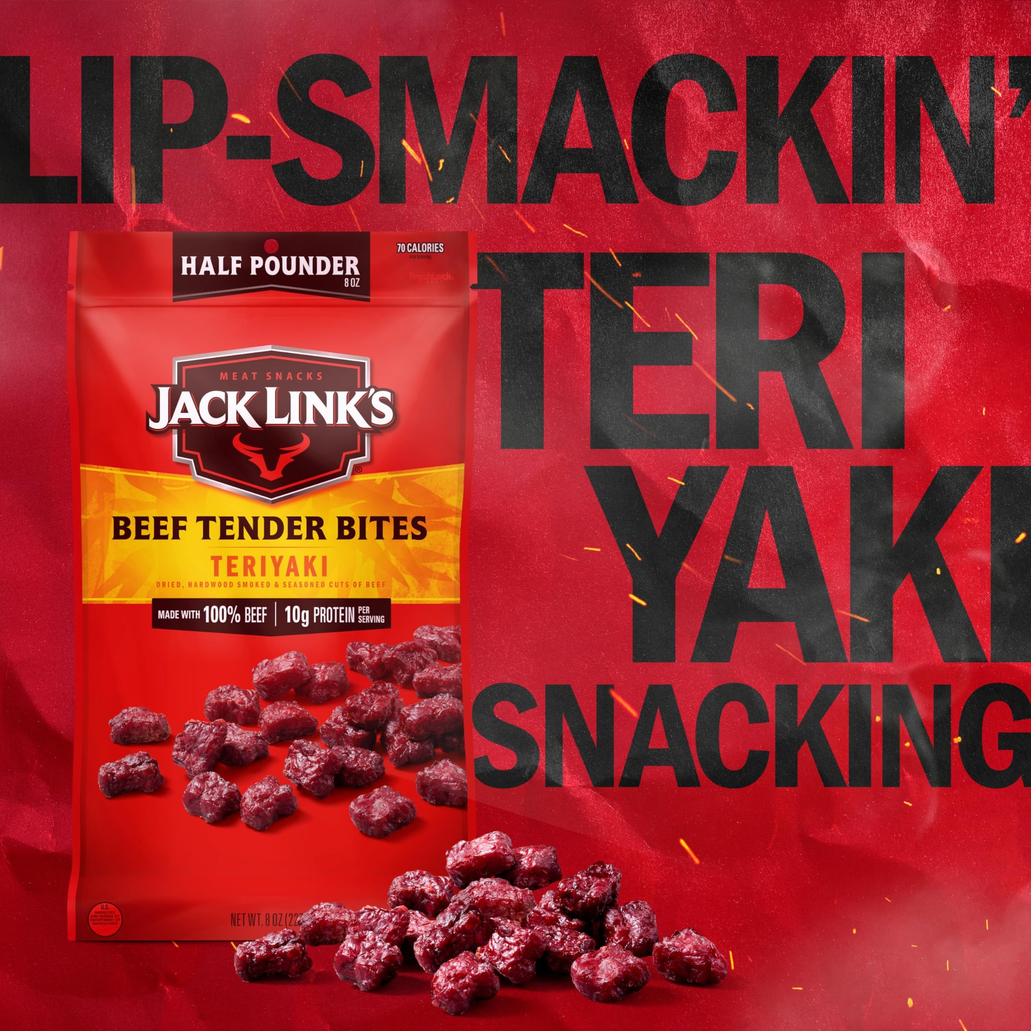 Jack Link's Beef Tender Bites, Teriyaki, Half Pounder Bag - Flavorful Meat Protein Snacks for Lunches, 10g of Protein and 70 Calories per Serving