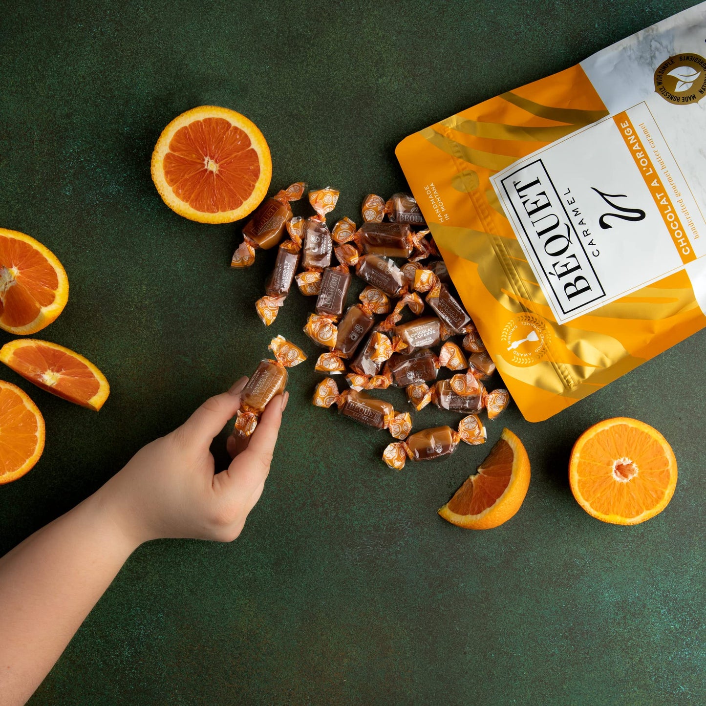 Béquet Caramel - Chocolat A L'Orange - Caramel Candy Individually Wrapped - Made in Montana - Kosher (Star D) and Gluten Free - 16oz Gift Bag