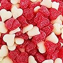 Sugar Dusted Sweet Cherry Candy Hearts - Red and White Jelly Hearts - Cherry and Strawberry Banana Fun Shape Vibrant Gummy Valentine Heart Candy