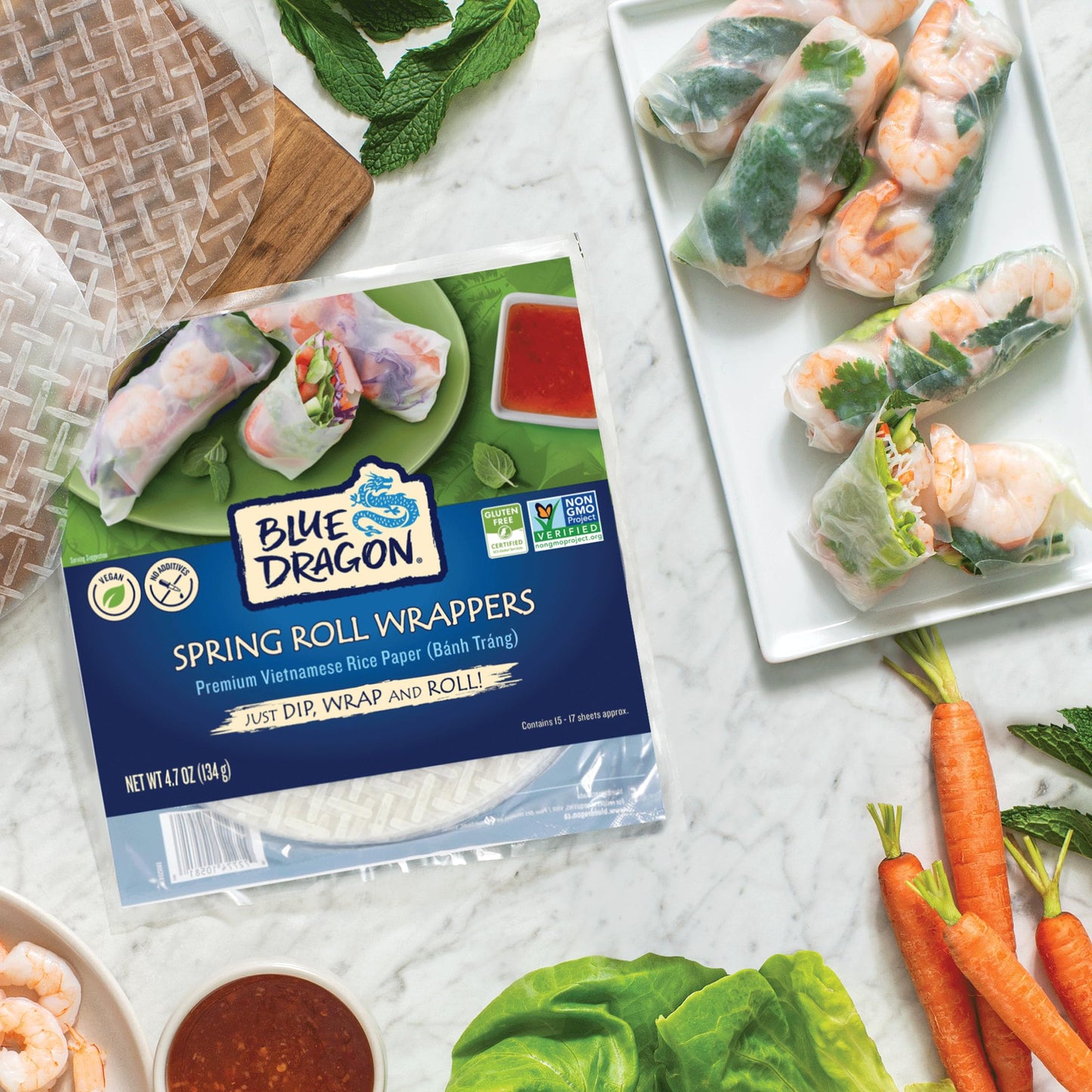 Blue Dragon Rice Paper Spring Roll Wrappers & Chopsticks- 4.7oz (Pack of 1) - Vietnamese Rice Paper Sheets - No Added Colors, Flavors Or Preservatives