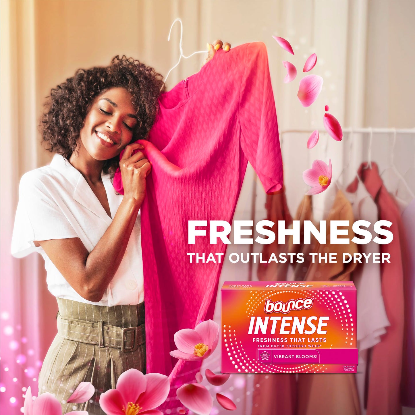 Bounce Intense Dryer Sheets, Vibrant Bloom, 60 Count, Scent Boosting Dryer Sheet