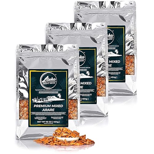 Aloha Right Now Premium Mixed Arare Rice Crackers Mochi Crunch Japanese Hawaiian Style Asian Snack Mix 1 Lbs 16oz (Pack of 3)