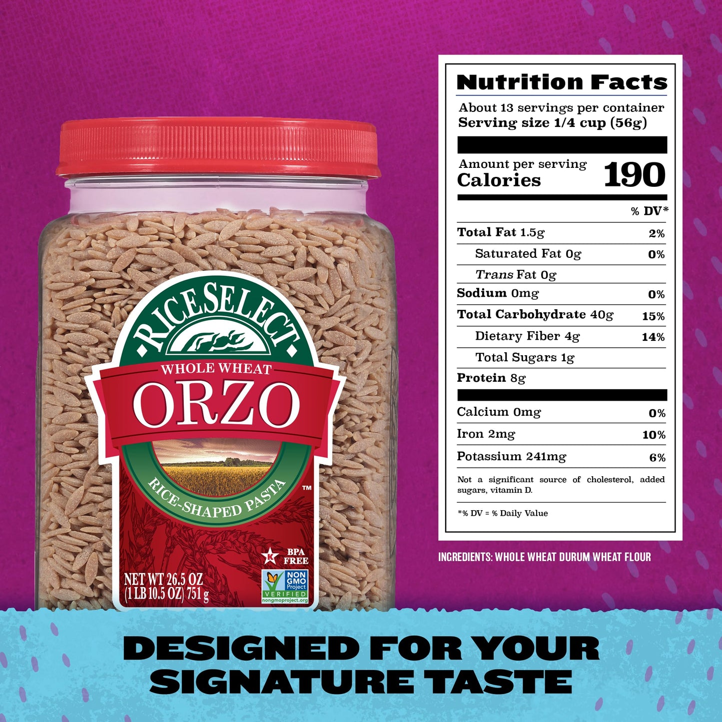 RiceSelect Whole Wheat Orzo Rice-Shaped Pasta, Non-GMO, Vegan, 1.66 Pound (Pack of 1)
