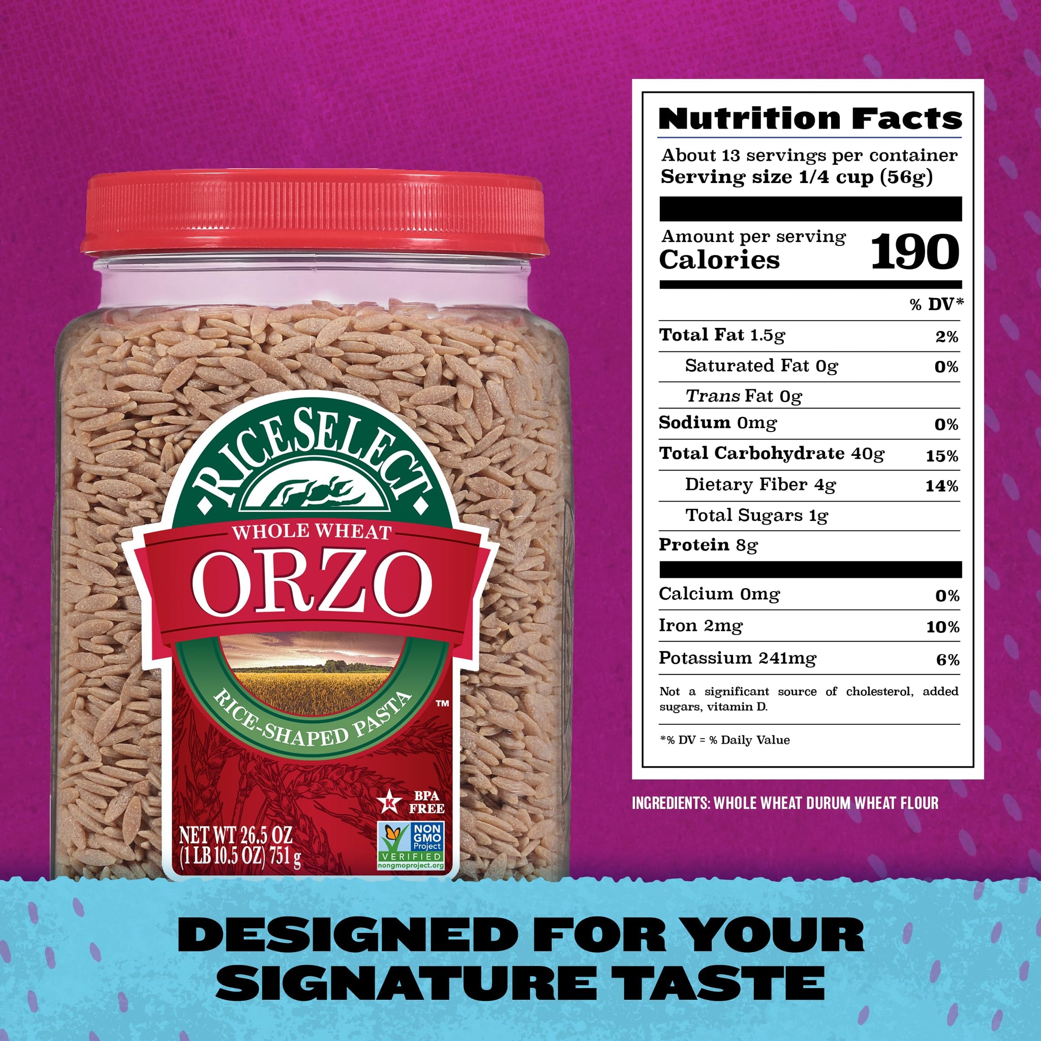 RiceSelect Whole Wheat Orzo Rice-Shaped Pasta, Non-GMO, Vegan, 1.66 Pound (Pack of 1)