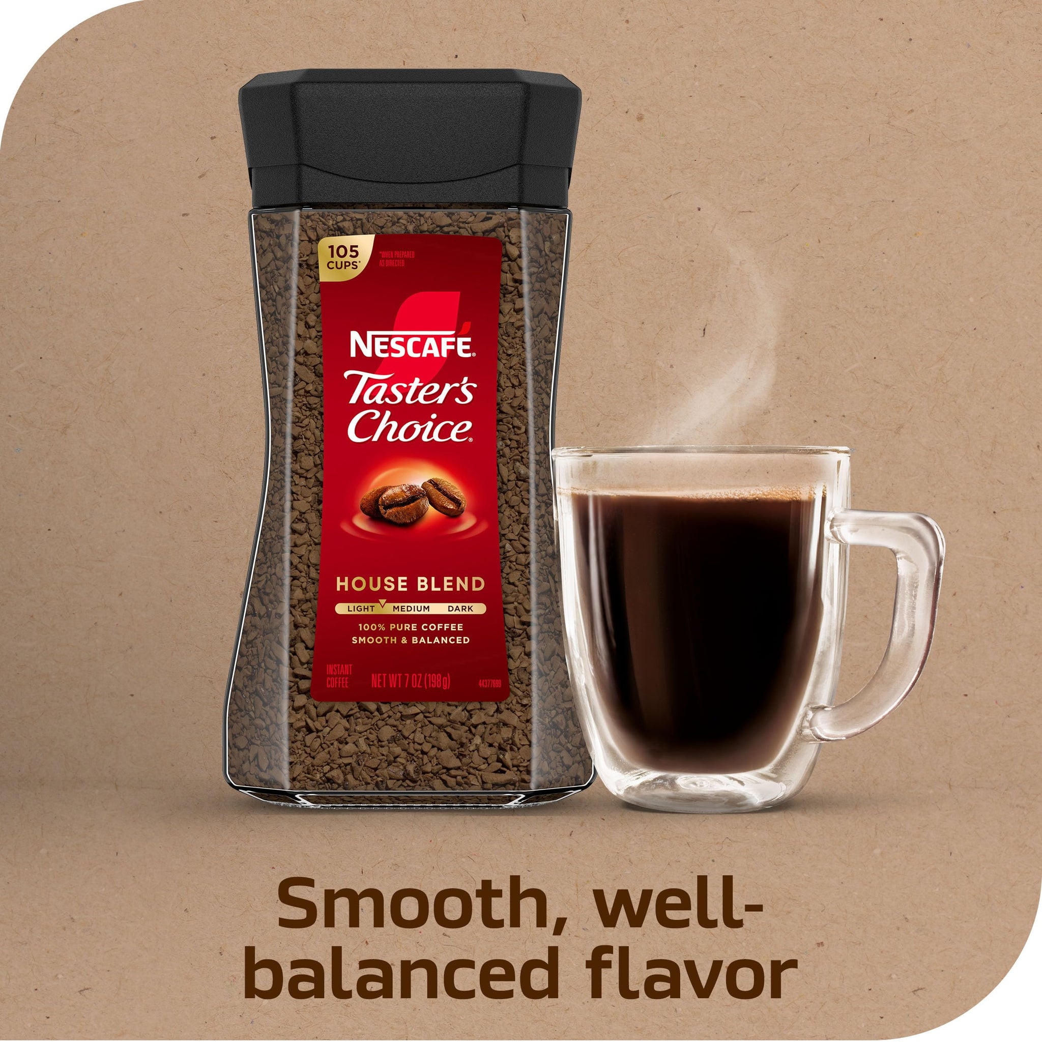 NESCAFÉ Taster's Choice Instant Coffee, Light Medium Roast Coffee, House Blend, 2 Jars (7 Oz Each)