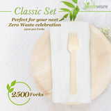 Birchware Classic Forks 6.5" - (2500 Count) Compostable Wooden Forks, Biodegradable Party Supplies, Sturdy, Heat Tolerant and Eco-Friendly.