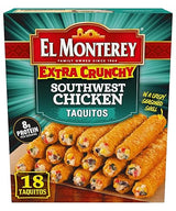 El Monterey Southwest Chicken Extra Crunchy Taquitos Frozen Box, 18 Count