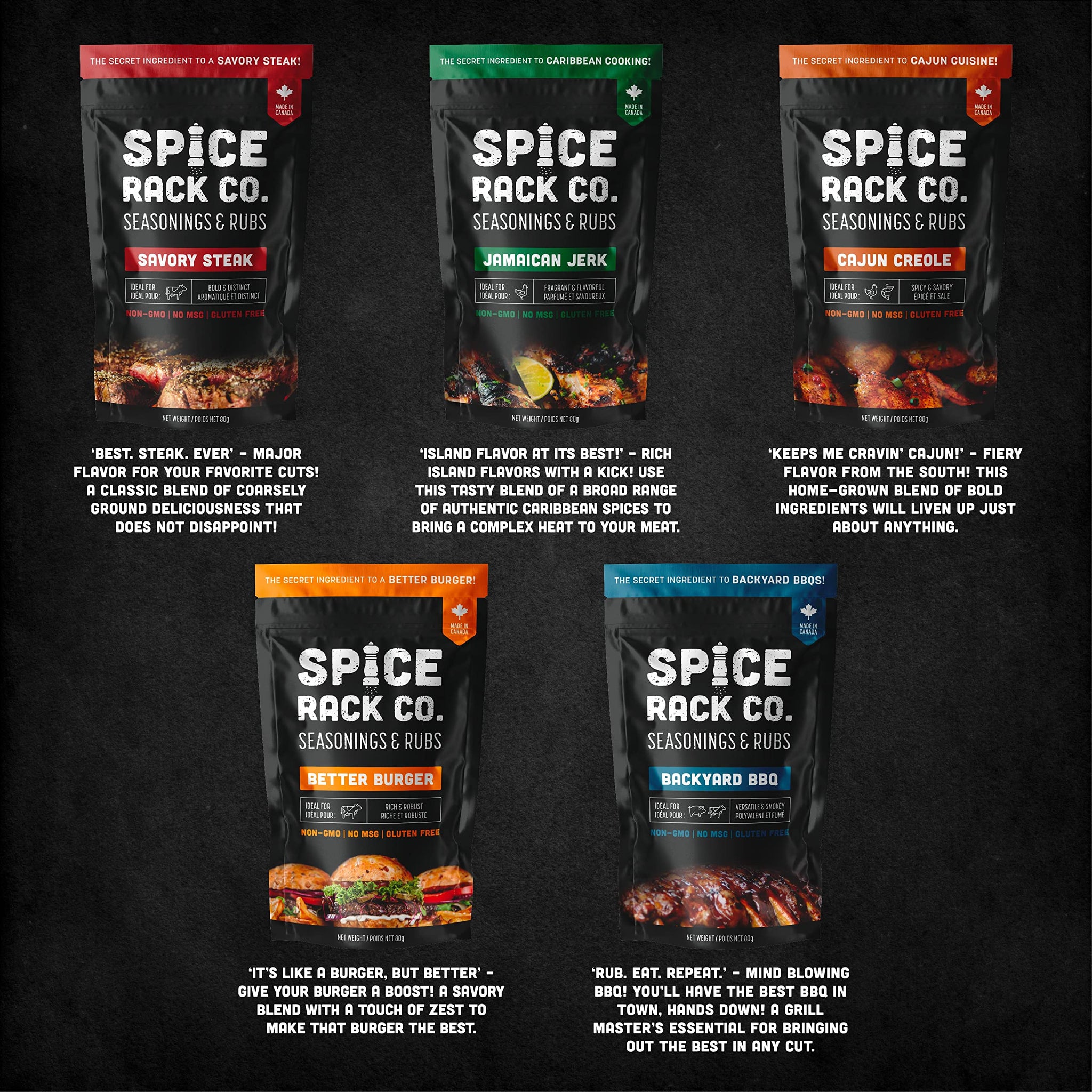 Spice Rack Co. BBQ Seasonings And Rubs - Smoking & Grilling Spices and Seasonings Sets, Grilling Accessories & Smoker Accessories (5 Pack)