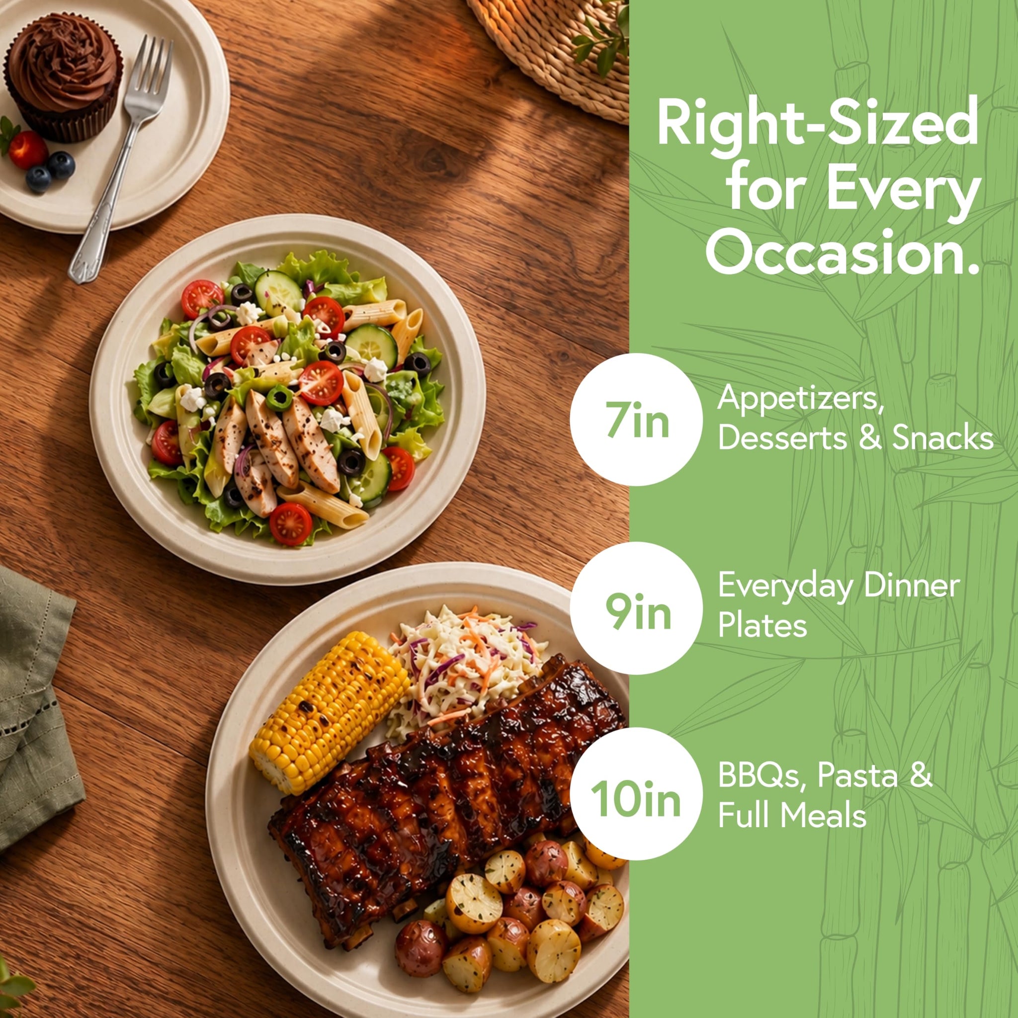 Jenvita Paper Bamboo Plates Disposable (50-Pack, 9-inch) | Sturdy & Microwave Safe | Compostable Paper Plates Disposable Heavy Duty | PFAS Free