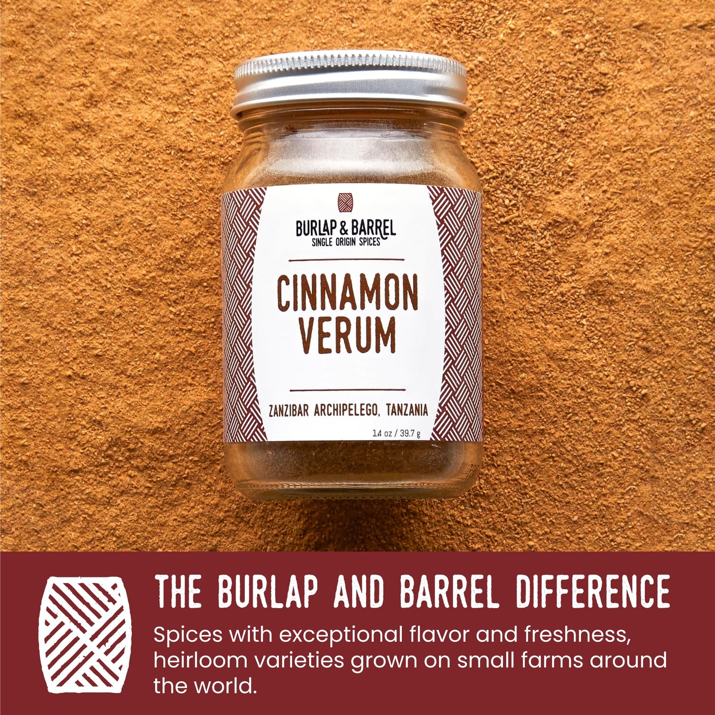 Burlap & Barrel Cinnamon Verum - Ground Ceylon Cinnamon Powder with Pine, Citrus Peel, and Sea Salt Notes - As Seen On Shark Tank - 1.8oz Glass Jar