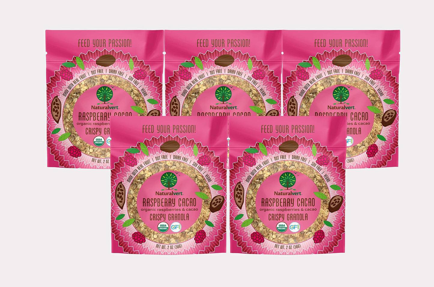 Naturalvert Organic, gluten-free, vegan granola Raspberry Cacao, 2oz (Pack of 5)