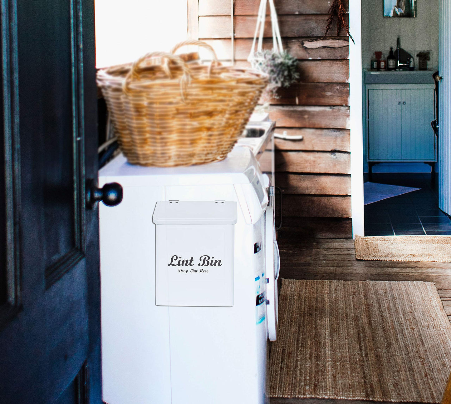 Livale Magnetic Lint Bin for Laundry Room White Metal Lint Box Storage for Farmhouse Laundry Decor