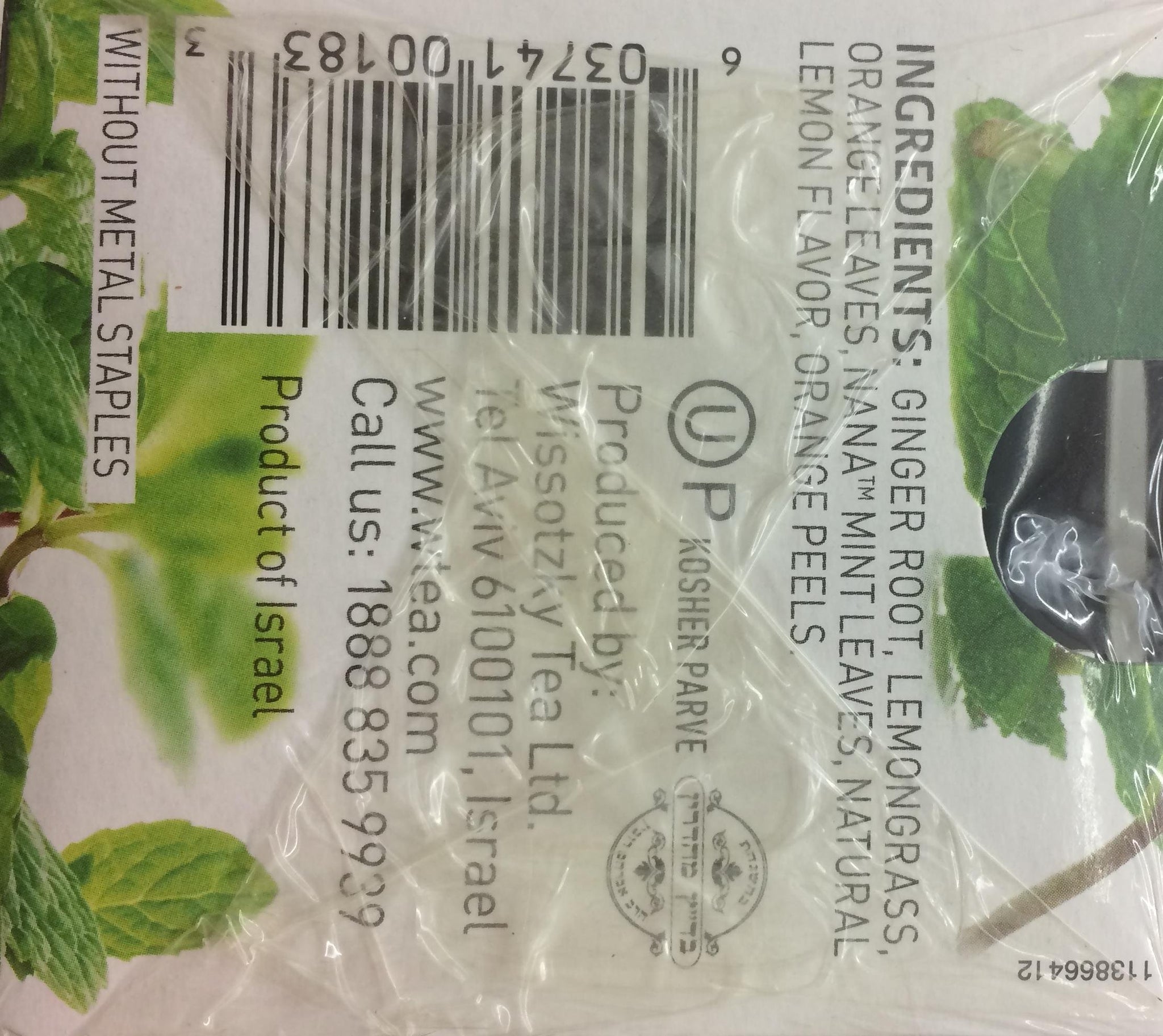 Wissotzky Tea Nana Tea Ginger & Citrus With Nana Mint 1.41 Oz. Pk Of 6.