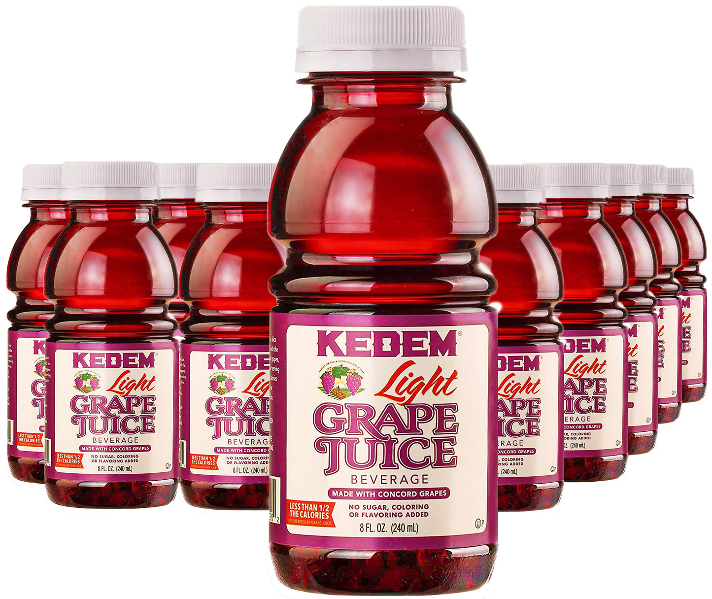 Kedem Light Concord Grape Juice, 8oz Plastic Bottle, 24 Pack, Reduced Sugar and Calories
