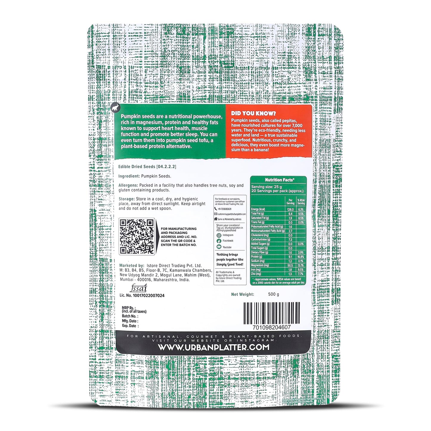 Urban Platter Raw Pumpkin Seeds, 400g [Raw, Heart-healthy, Gluten-free]