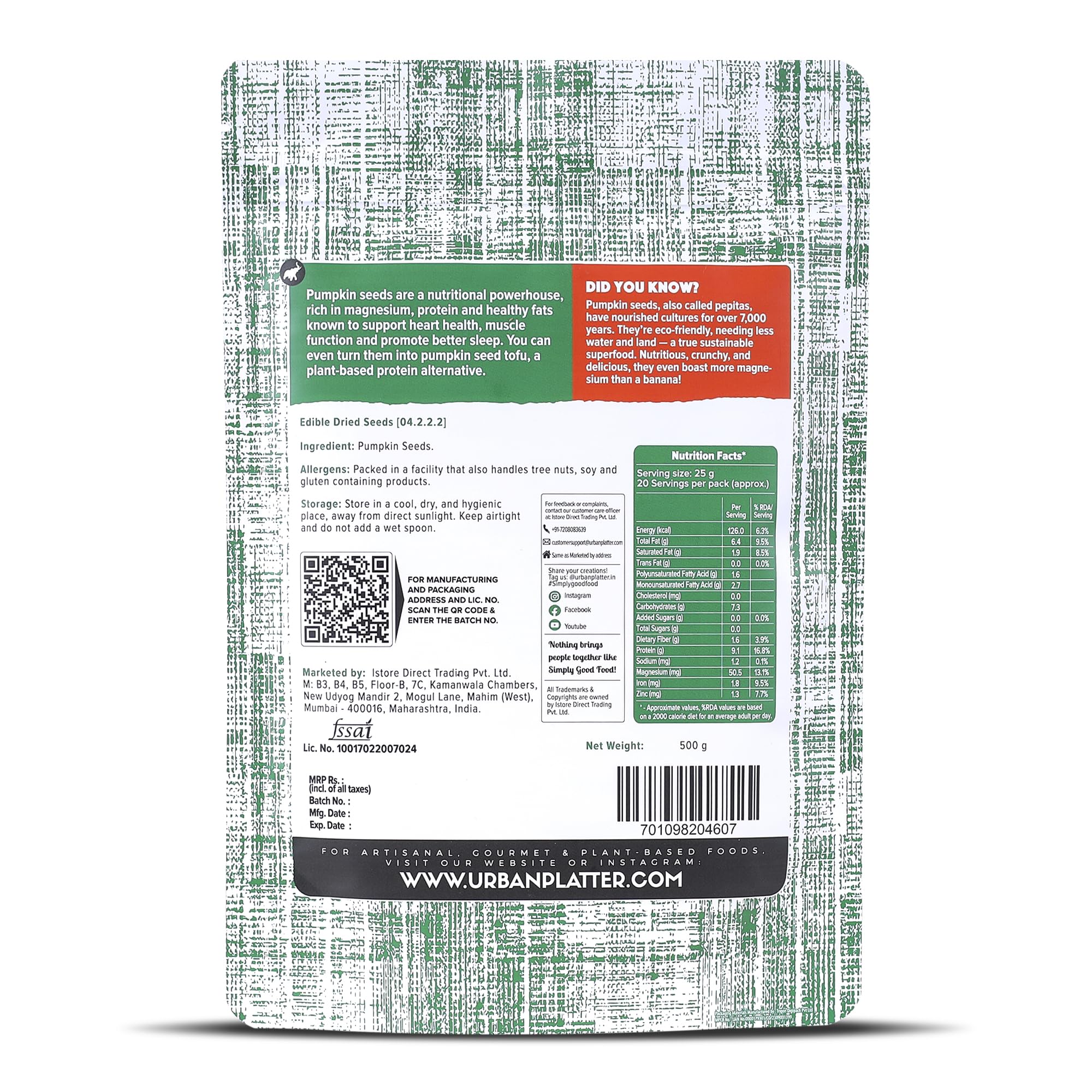 Urban Platter Raw Pumpkin Seeds, 400g [Raw, Heart-healthy, Gluten-free]