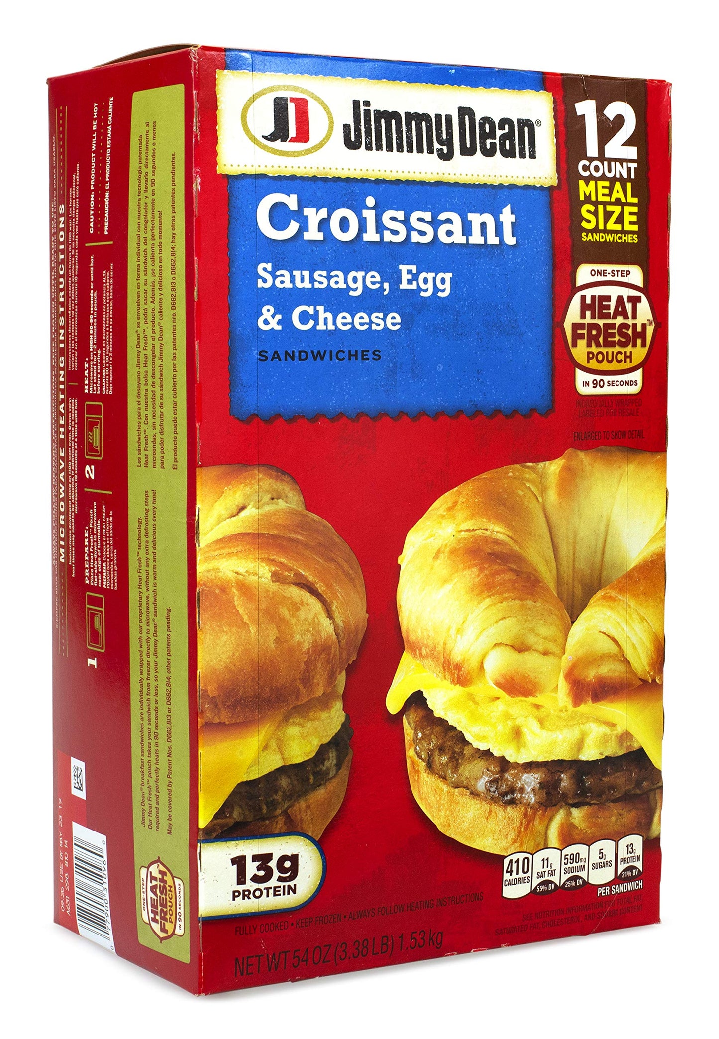 Jimmy Dean Sausage Egg and Cheese Croissant Sandwich, 3.375 Pound -- 12 per case.