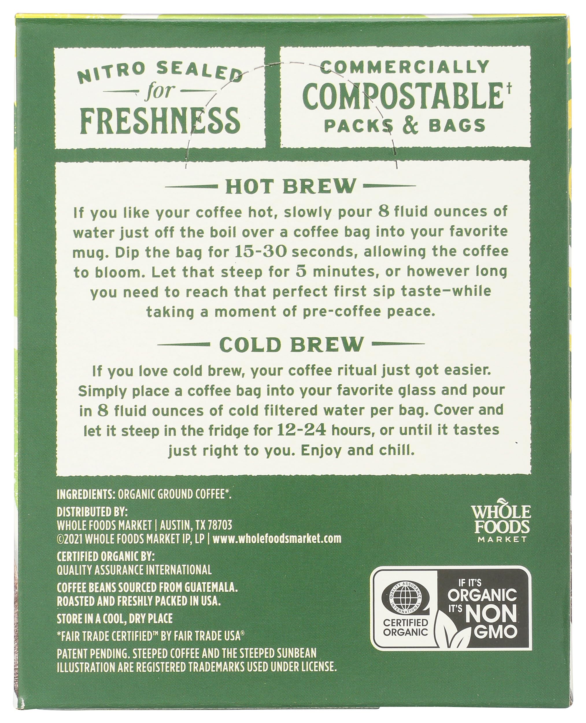 Whole Foods Market, Organic Steeped Coffee, Medium Roast, Notes of Mandarin & Honeysuckle, Single Serve Bags, 10 Count