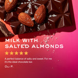 NOMOSU | Organic A2 Milk Chocolate with Salted Almonds | 65g | 10 Pack | Sugar Free | USDA Organic | Grass Fed A2 Dairy | Keto & Low Carb Friendly |