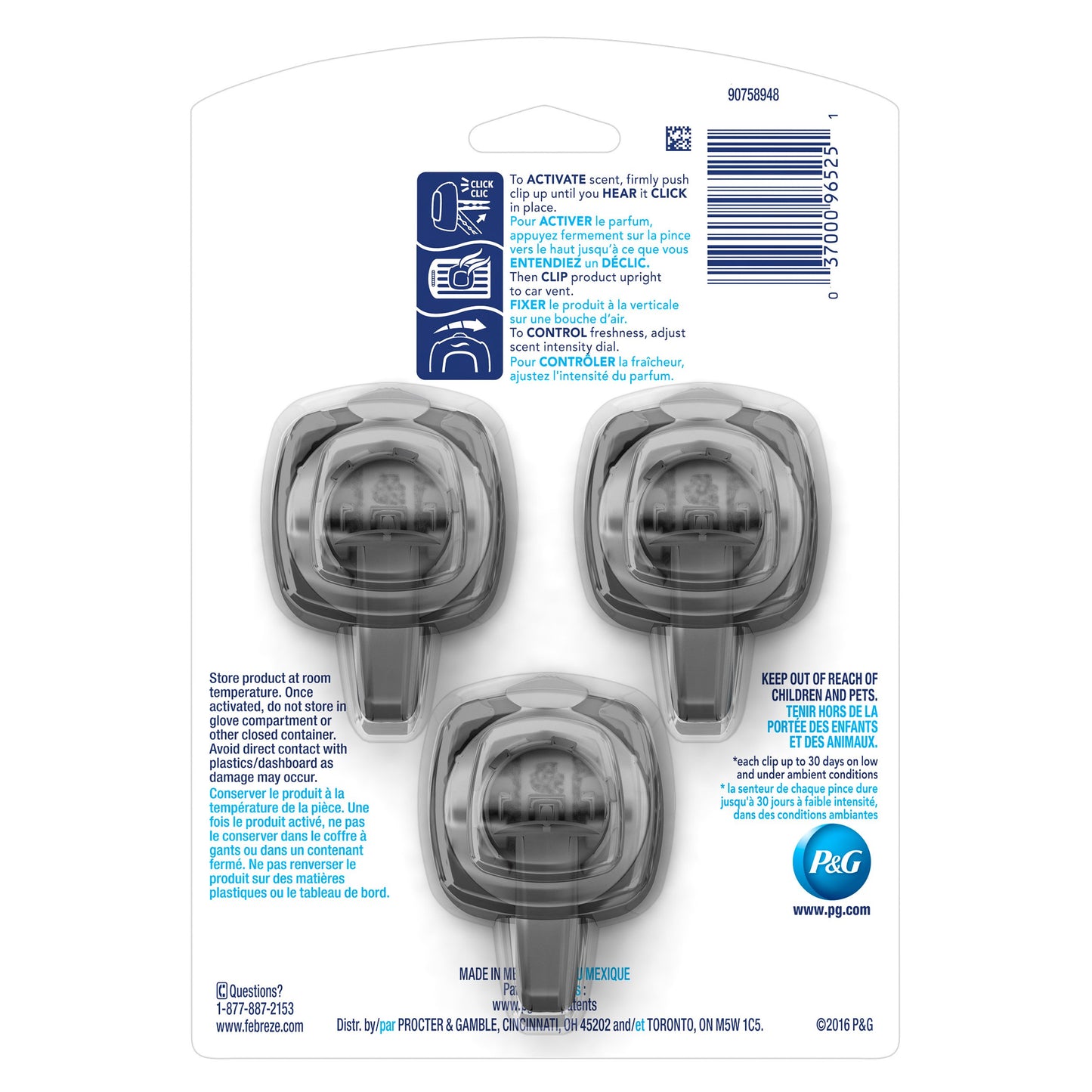 Febreze Car Vent Clip Air Freshener, Gain Original, 0.037 Pound