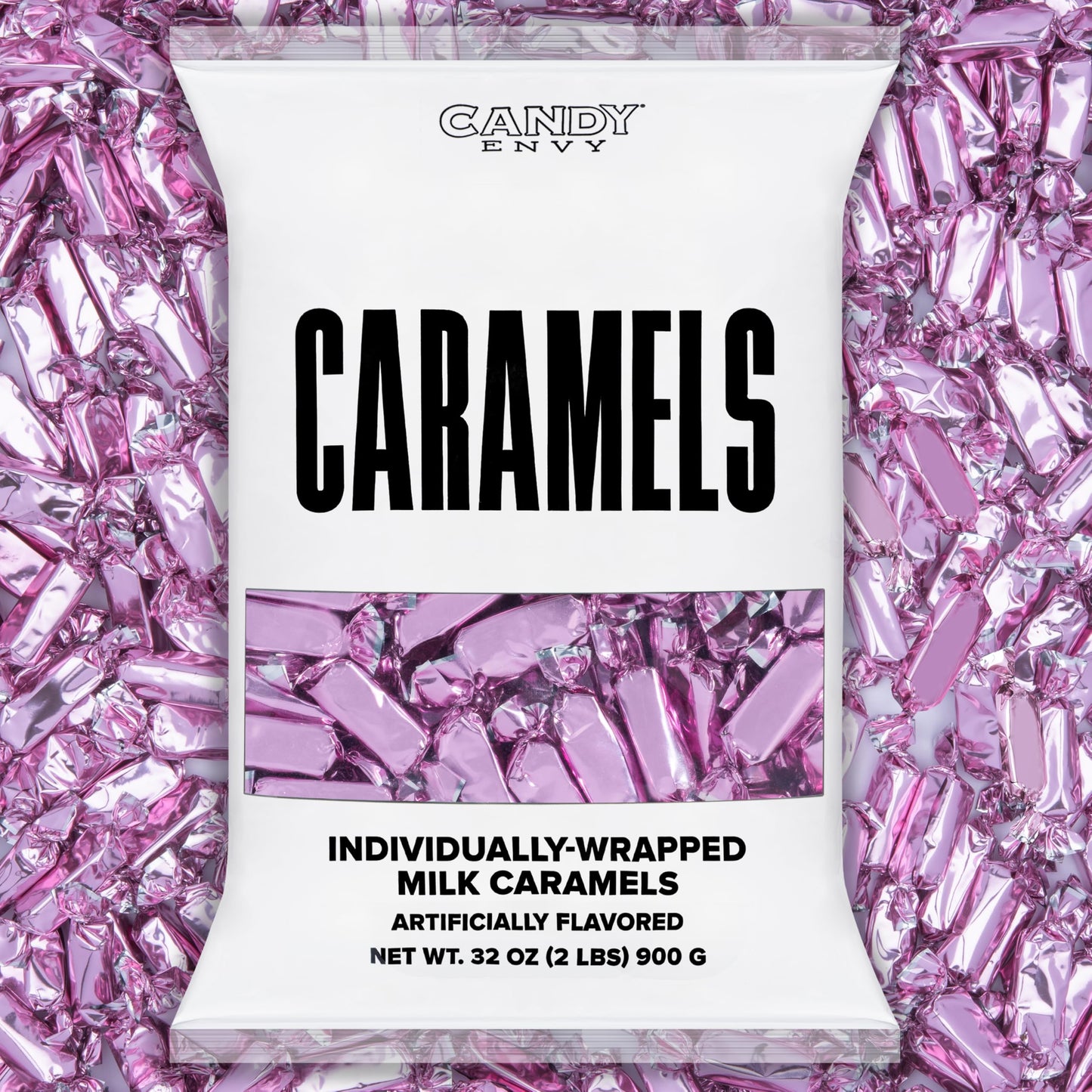 Candy Envy - Individually Wrapped Caramels - Light Pink Wrapper - 2 Pound Bulk Light Pink Valentine Candy