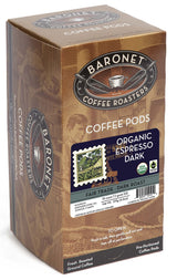 Baronet Coffee Organic ESE Espresso Pods - Espresso Roast , 7.2 Grams - Individually Wrapped for Freshness - Rich, Traditional Flavor - 18 Count (Pack