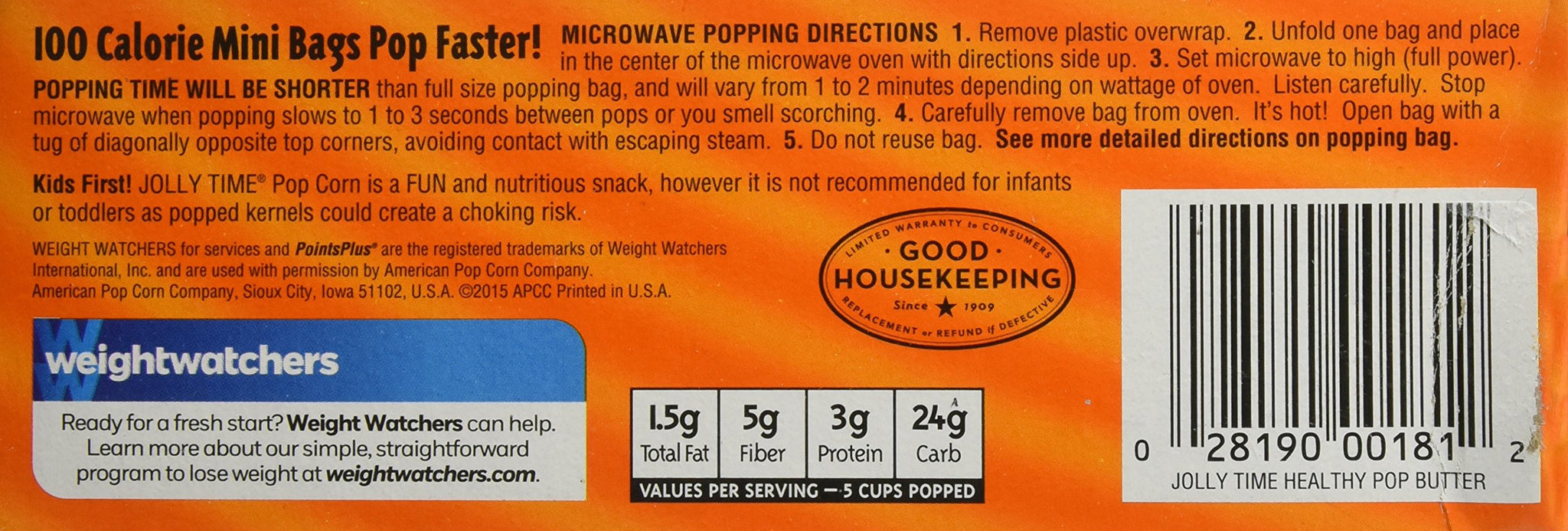 Jolly Time Microwave Pop Corn Healthy Pop Butter 100 Calorie 4-pk