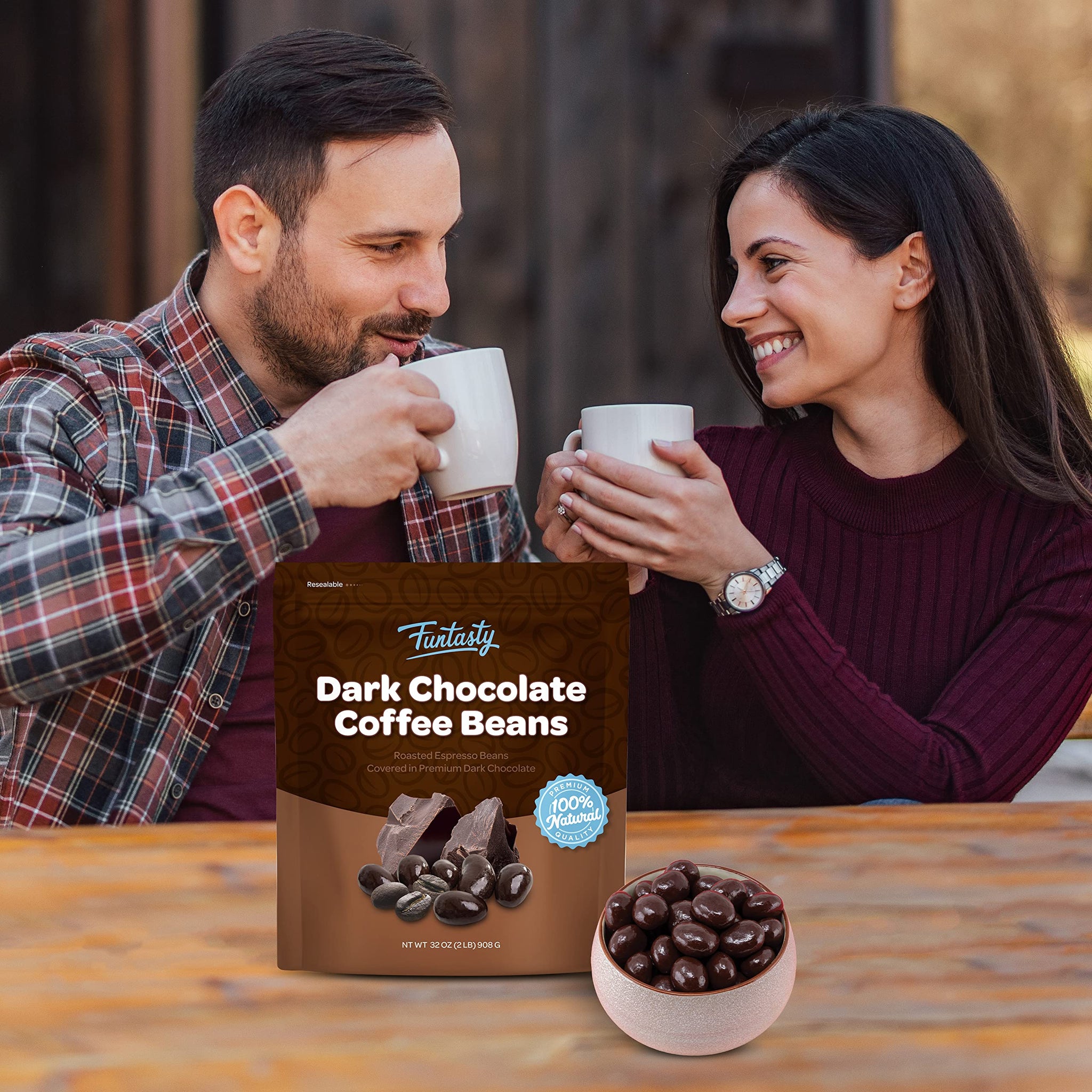 Dark Chocolate Covered Roasted Espresso Coffee Beans - 2 Pound Bulk Pack