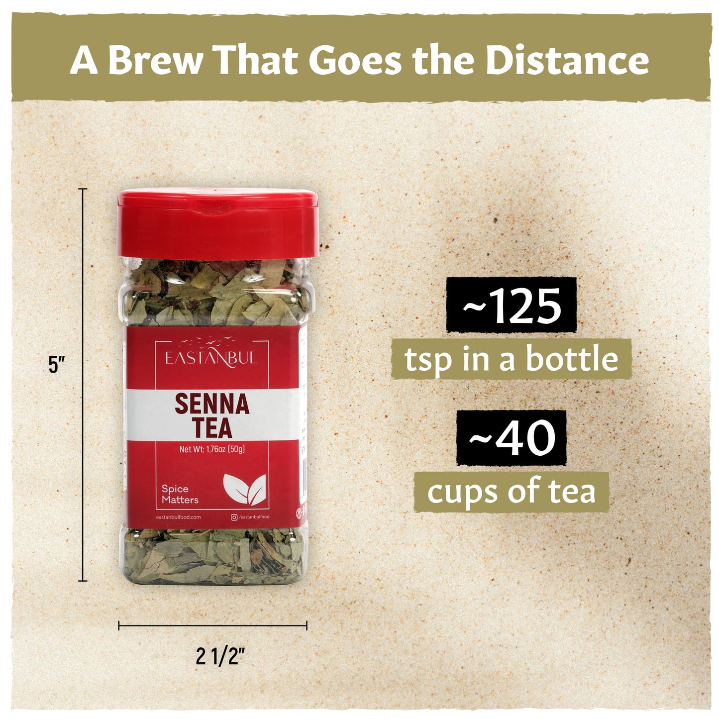 Eastanbul Senna Tea, 1.76oz, Senna Leaf Tea, Hoja Sen Cut & Sifted Herbs, Sena Loose Leaves, Feuille de Sene, Mediterranean Herb, Caffeine Free