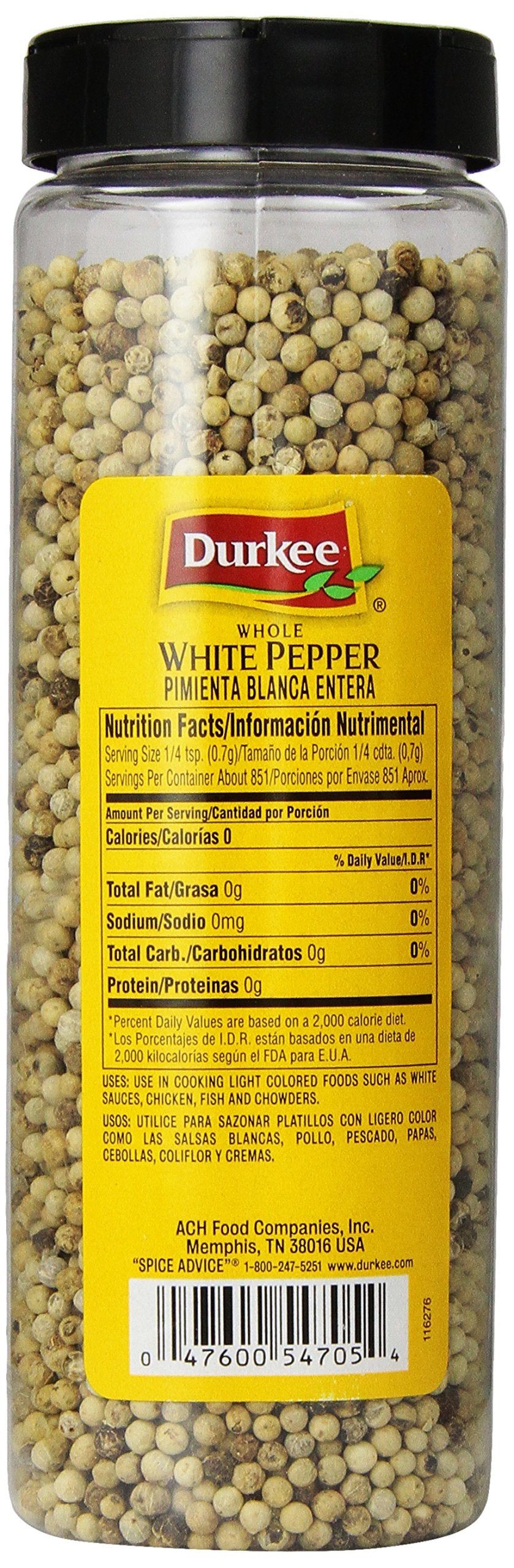 Durkee Whole White Pepper, 21 Ounce