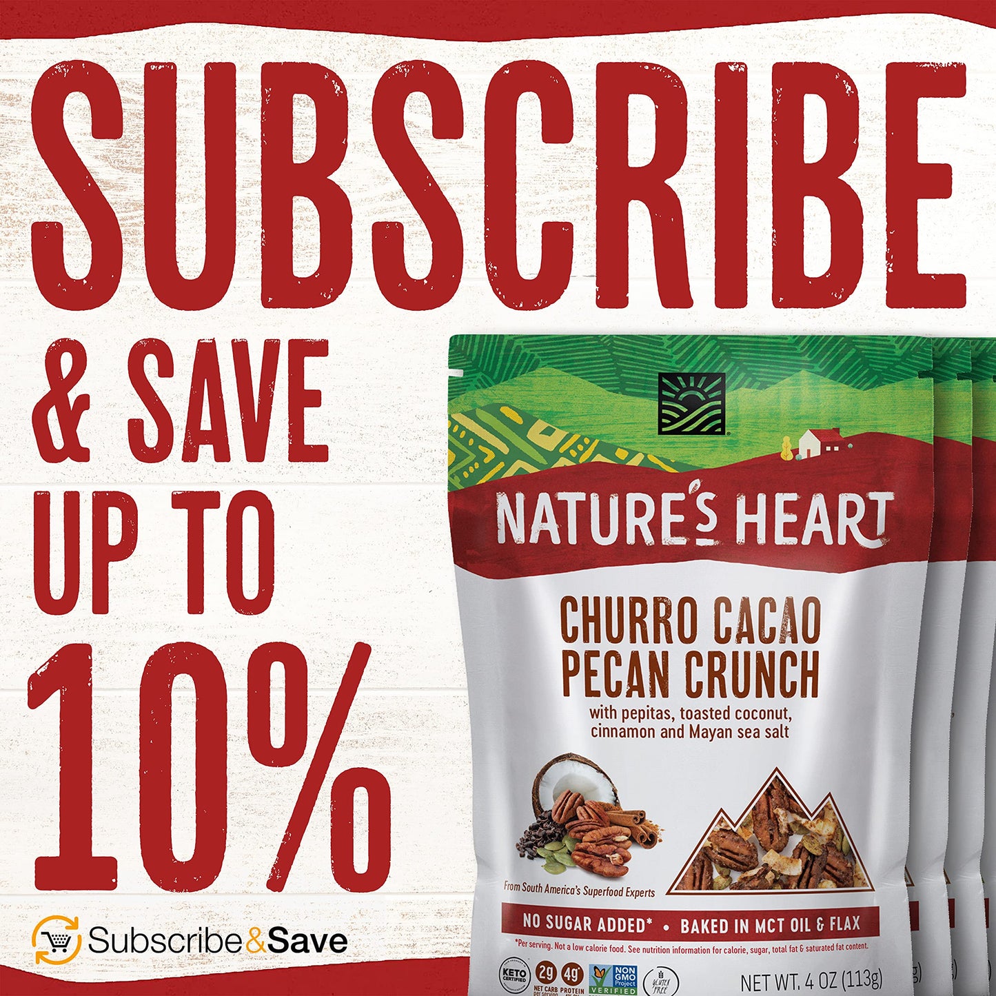Nature’s Heart | Healthy Mixed Nuts Snack | Keto, Gluten Free, Vegan, Low Carb, Paleo | Ethically Sourced | Churro Cacao Pecan Crunch (Pack of 3)