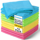 MIRACLEAN Microfiber Cleaning Cloth 12 Pack - 12 x 12 inches - Rags for Cleaning House Streak-Free Wipes for Screens, Dusting & Appliances - Premium