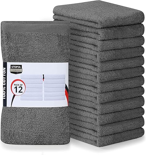 Utopia Towels Kitchen Bar Mops, Pack of 12, 16 by 19 Inches, 100% Cotton Super Absorbent Grey Towels, Multi-Purpose Cleaning Towels for Home