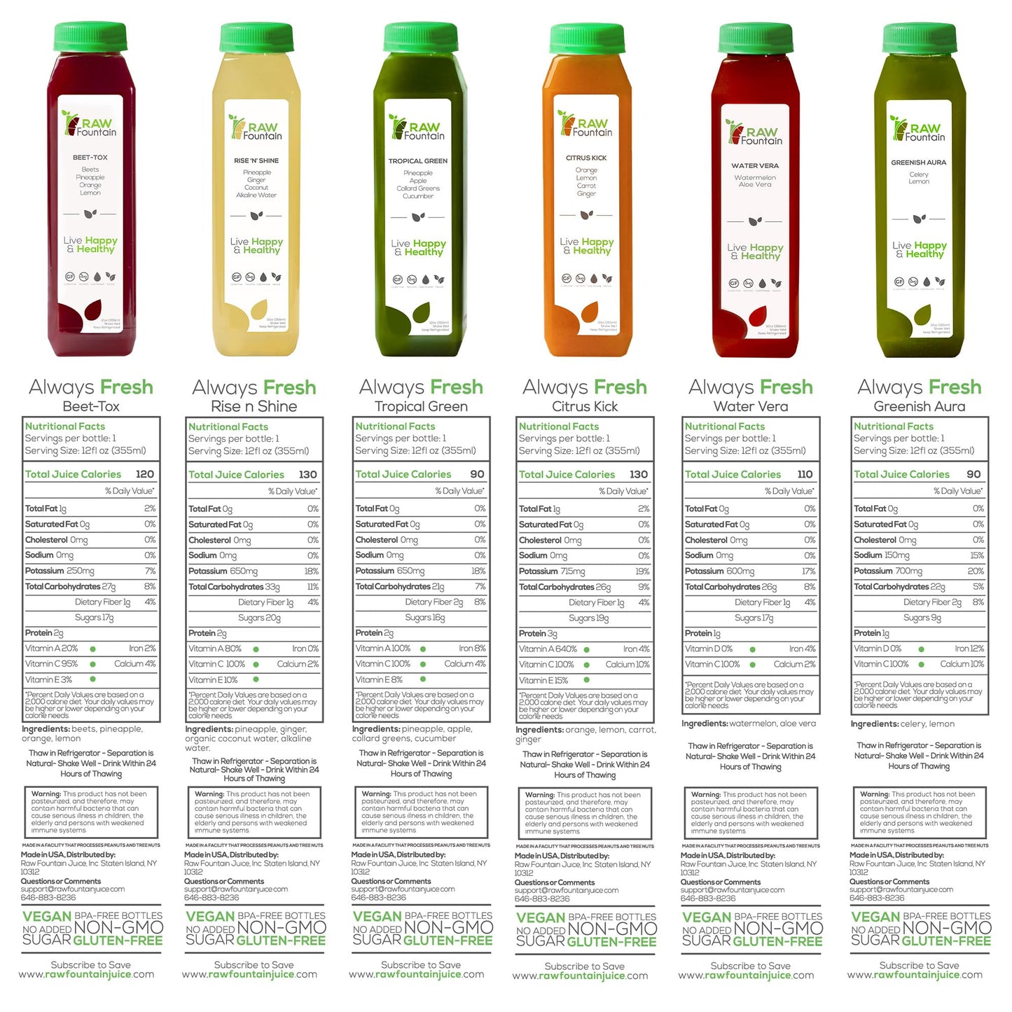1 Day Juice Cleanse by Raw Fountain, Tropical Flavors, All Natural Raw, Cold Pressed Fruit and Vegetable Juices, Detox Cleanse, Kosher, Vegan, NO