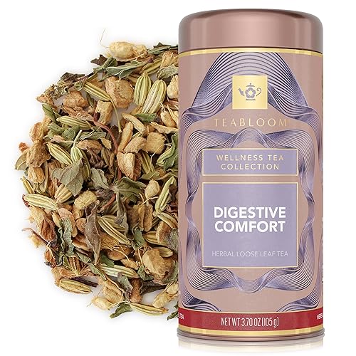 Teabloom Digestive Comfort Loose Leaf Herbal Tea with Chamomile, Fennel & Ginger | Caffeine-Free Soothing Botanical Blend | Canister Makes 35-50 Cups