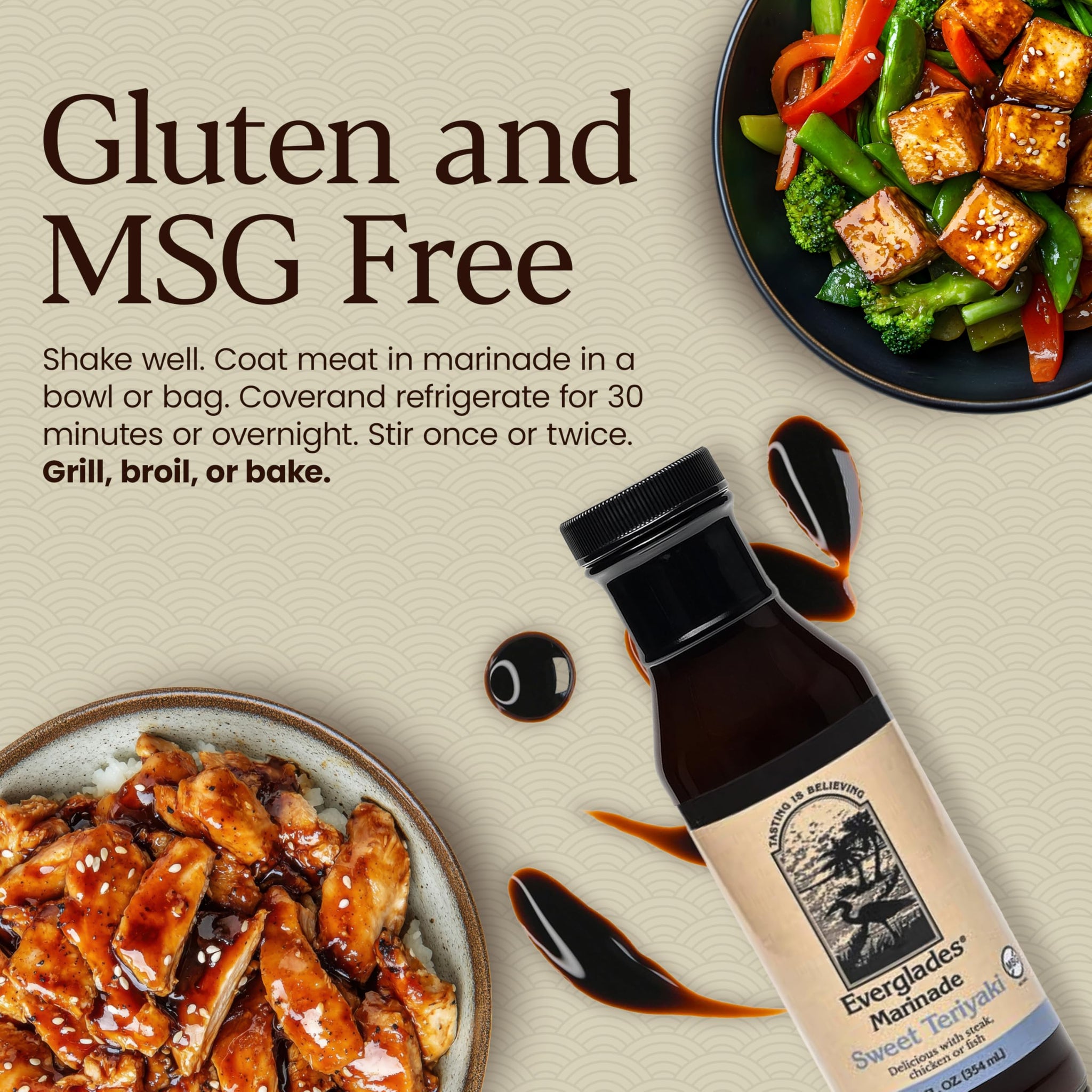 Everglades Sweet Teriyaki Marinade & Glaze - Chicken, Beef, Salmon & Stir Fry Sauce - Honey Soy Glaze with Ginger & Garlic - 12 oz