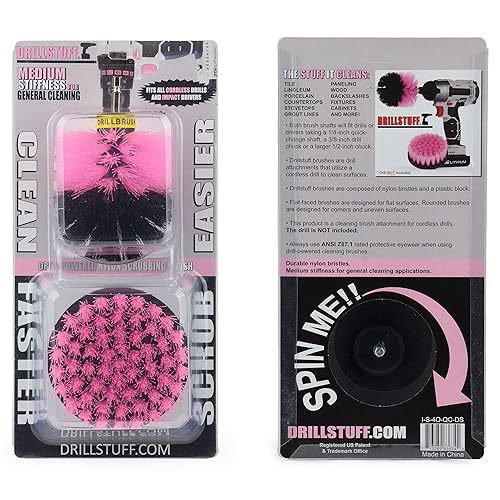 Drillstuff Cleaning Brush Kit - Includes 2-Piece Scrub Brush Set with Quick Change Shaft for Cordless Drills, Ideal for Bathrooms, Kitchens, and More