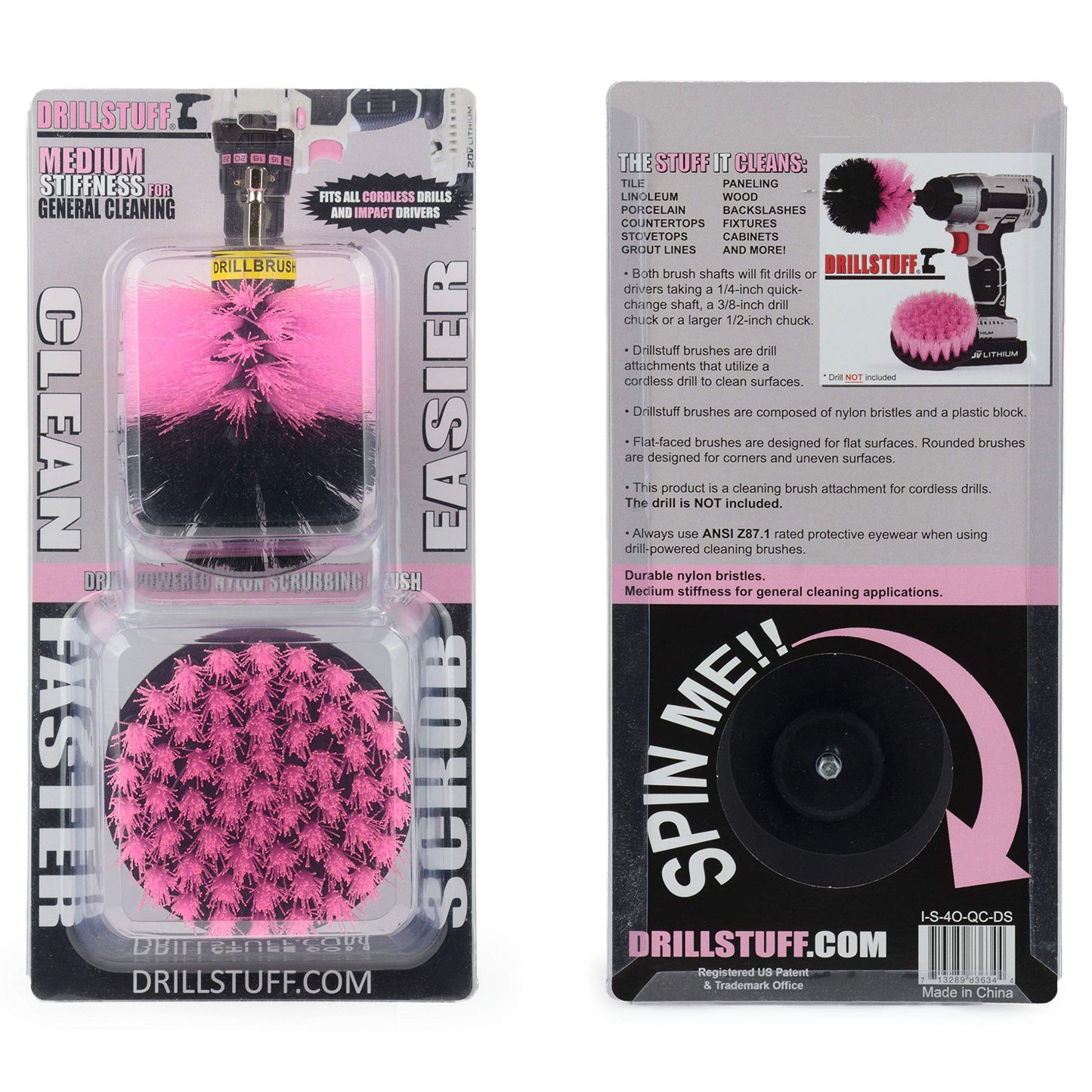 Drillstuff Cleaning Brush Kit - Includes 2-Piece Scrub Brush Set with Quick Change Shaft for Cordless Drills, Ideal for Bathrooms, Kitchens, and More
