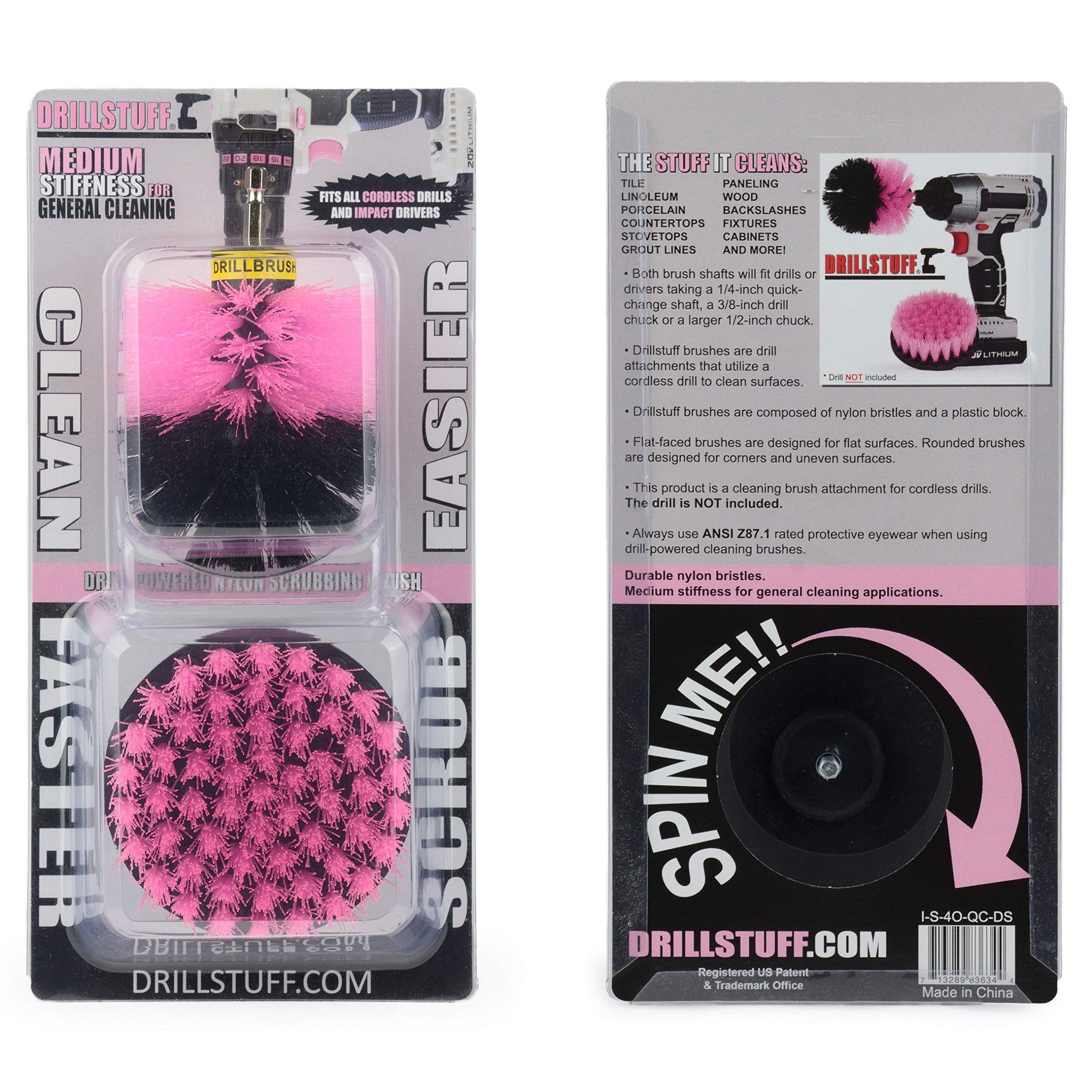Drillstuff Cleaning Brush Kit - Includes 2-Piece Scrub Brush Set with Quick Change Shaft for Cordless Drills, Ideal for Bathrooms, Kitchens, and More