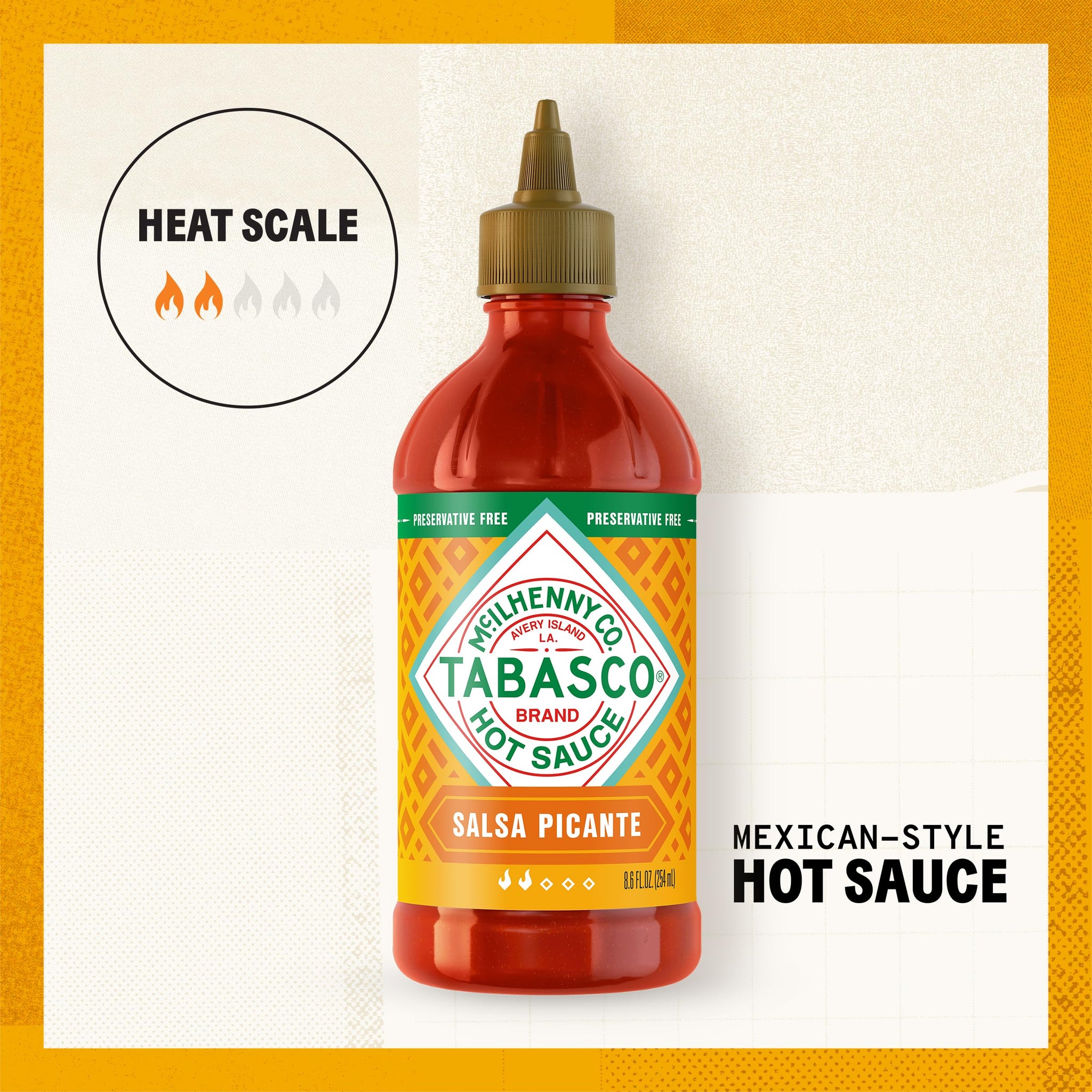 TABASCO Brand Salsa Picante, Vibrant & Mild Hot Sauce, Easy-to-Squeeze Bottle, Thicker Mexican Style with Authentic Peppers, Garlic & Spices, Great on
