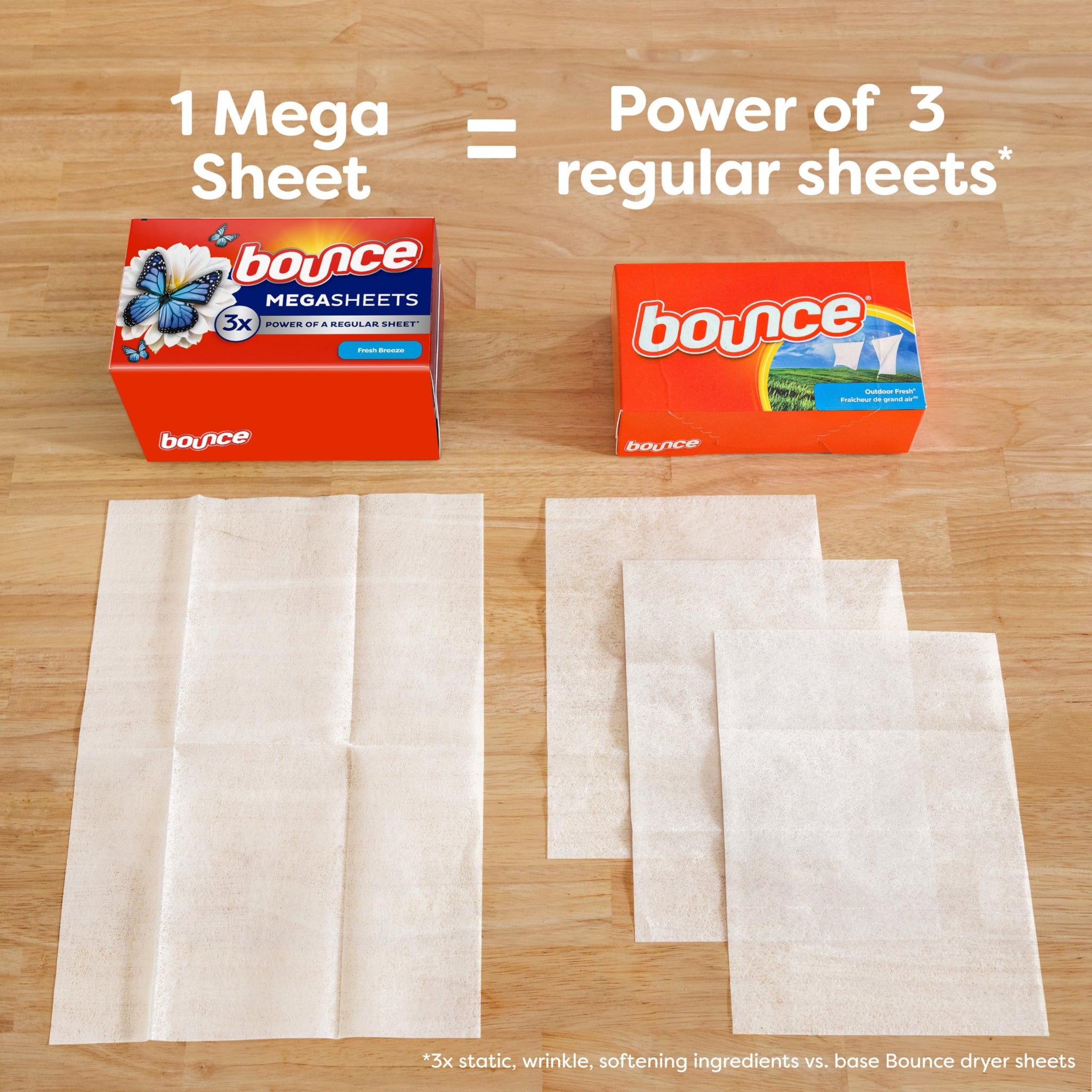 Bounce Mega Dryer Sheets, Fresh Breeze, 130 Count, Mega Fabric Softener Sheets with Static Control, Wrinkle Reduction, Extra Softness, Lasting Scent