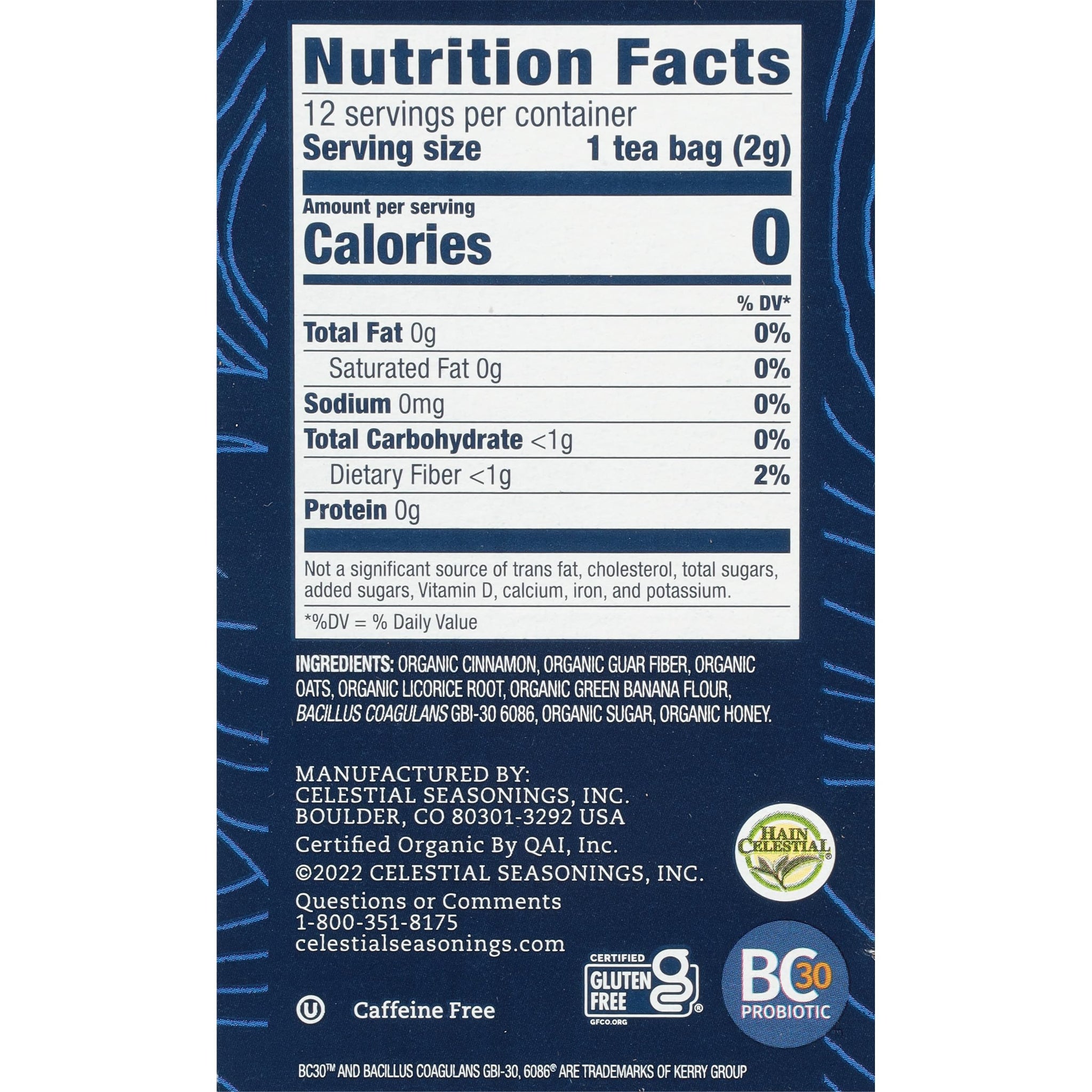Celestial Seasonings TeaWell Herbal Tea, Gut Health, Organic Cinnamon Oat, 12 Count