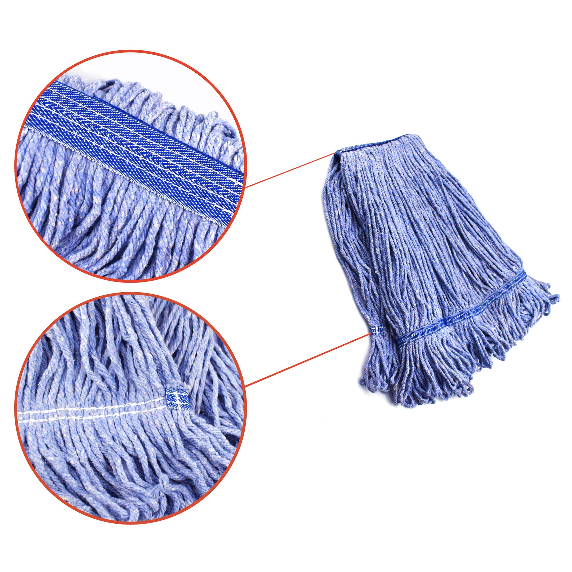 String Mop Heads Replacement Heavy Duty Commercial Grade Blue Cotton Looped End Wet Industrial Cleaning Mop Head Refills (3, Medium)