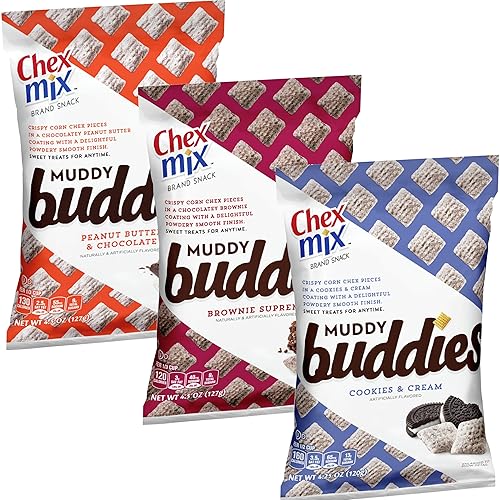Variety Snack Pack Muddy Buddies, 3 Pack, Brownie Supreme, Cookies & Cream, Peanut Butter & Chocolate
